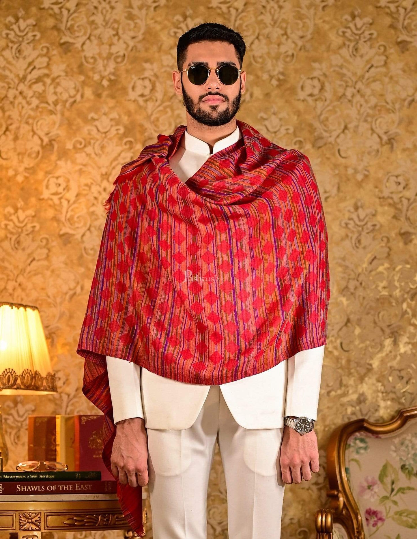 Pashtush India 70x200 Pashtush Mens Reversible Stole, 100% Pure Wool With Woolmark Certification, Multi coloured