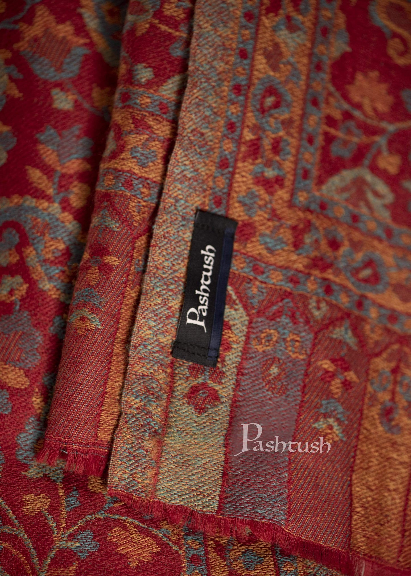 Pashtush India 70x200 Pashtush Mens Reversible Stole, Chanting Paisley Weave Scarf, Crimson Maroon