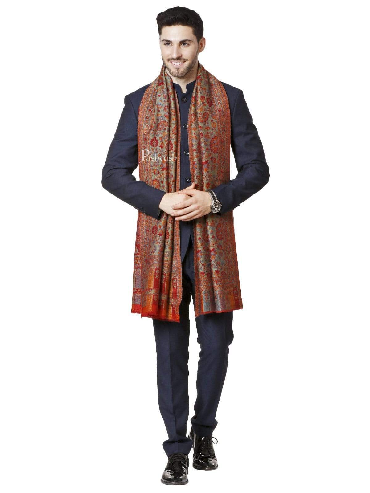 Pashtush India 70x200 Pashtush Mens Reversible Stole, Chanting Paisley Weave Scarf, Crimson Maroon