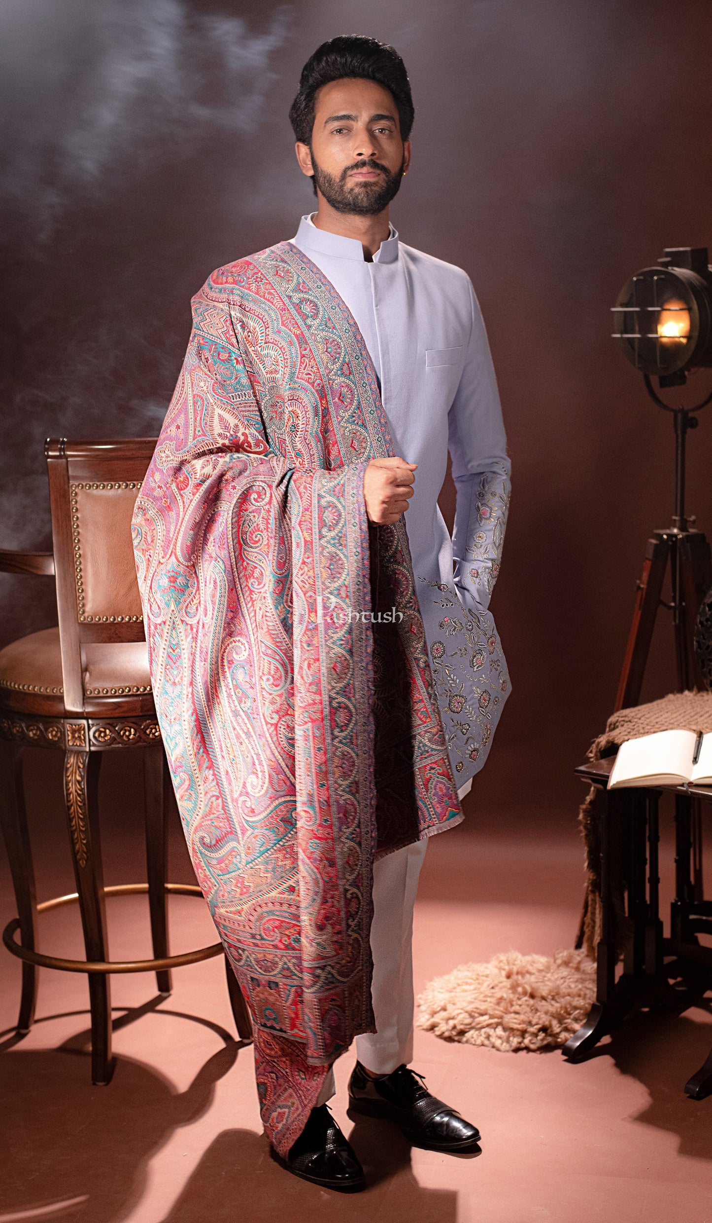 Pashtush India Mens Scarves Stoles and Mufflers Pashtush Mens Reversible Stole, Faux Pashmina, Woven Antique Heritage Design, Jamawar, Multicolour