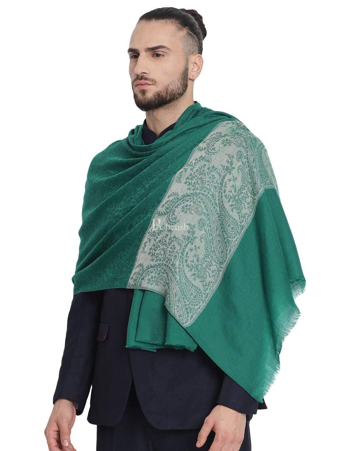 Pashtush India 70x200 Pashtush Mens Scarf with Chanting Paisleys Design, Soft and Warm, Emerald Green