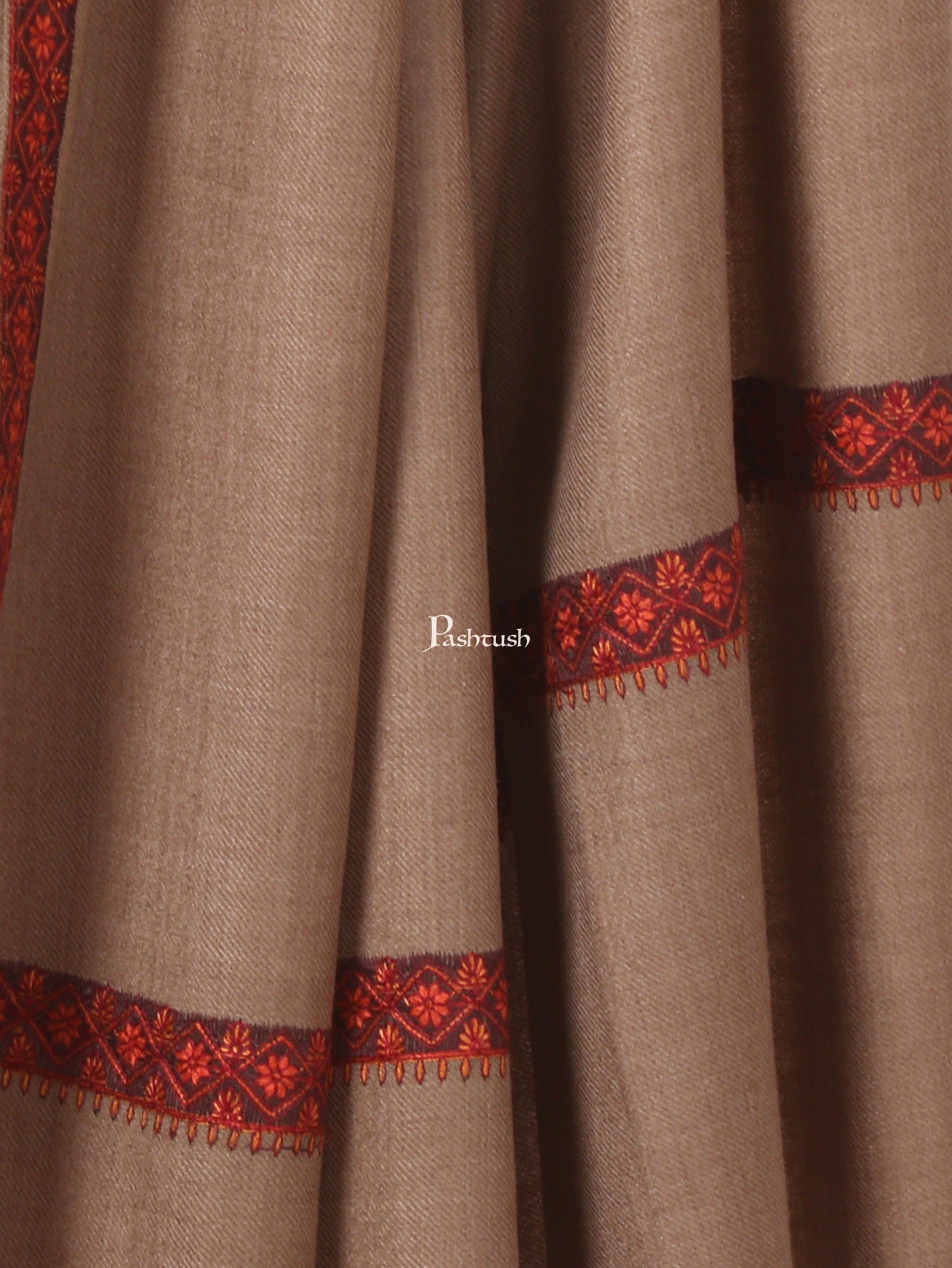 Pashtush India Mens Shawls Gents Shawl Pashtush Mens Shawl, Embroidery Haashia Dushala, Taupe