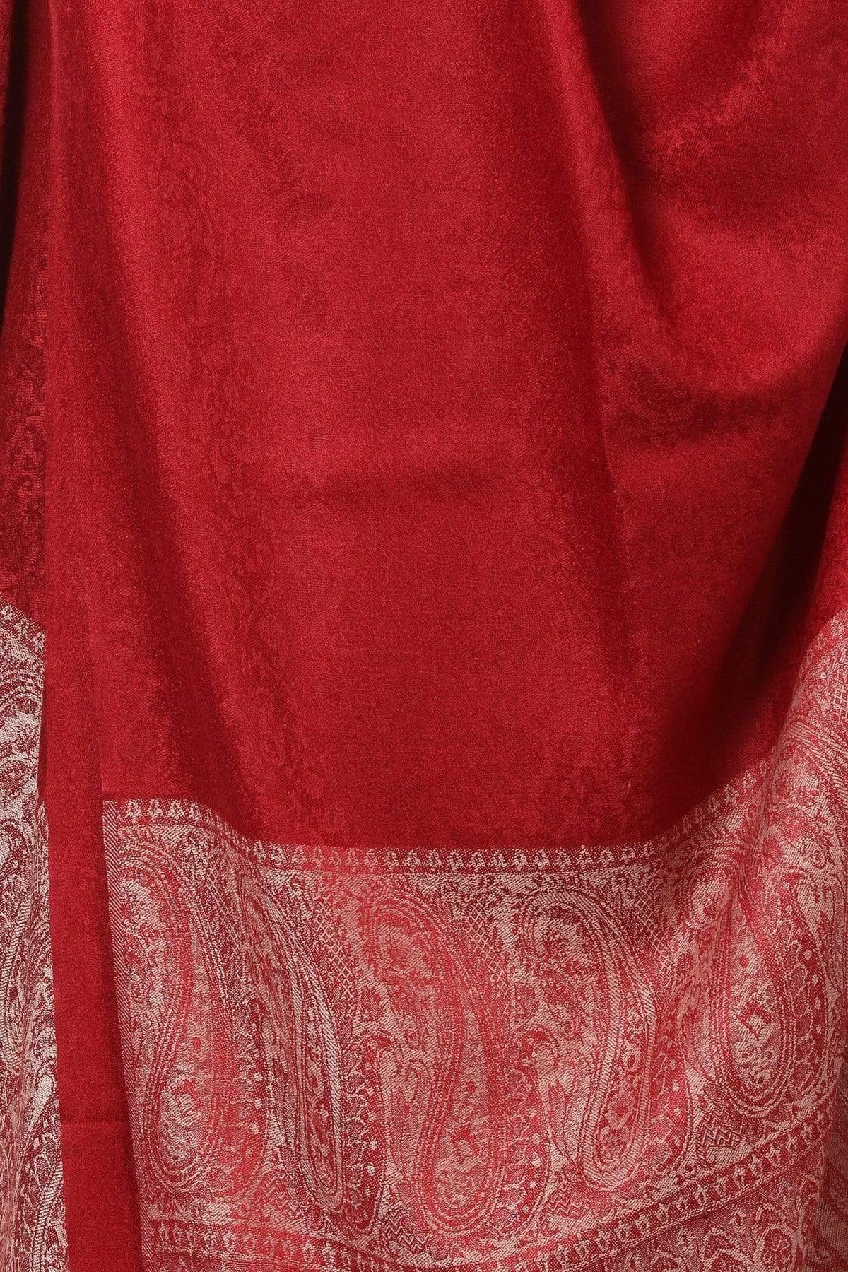 Pashtush Mens Stole, Fine Wool Jacquard Weave, Soft And Light Weight Maroon