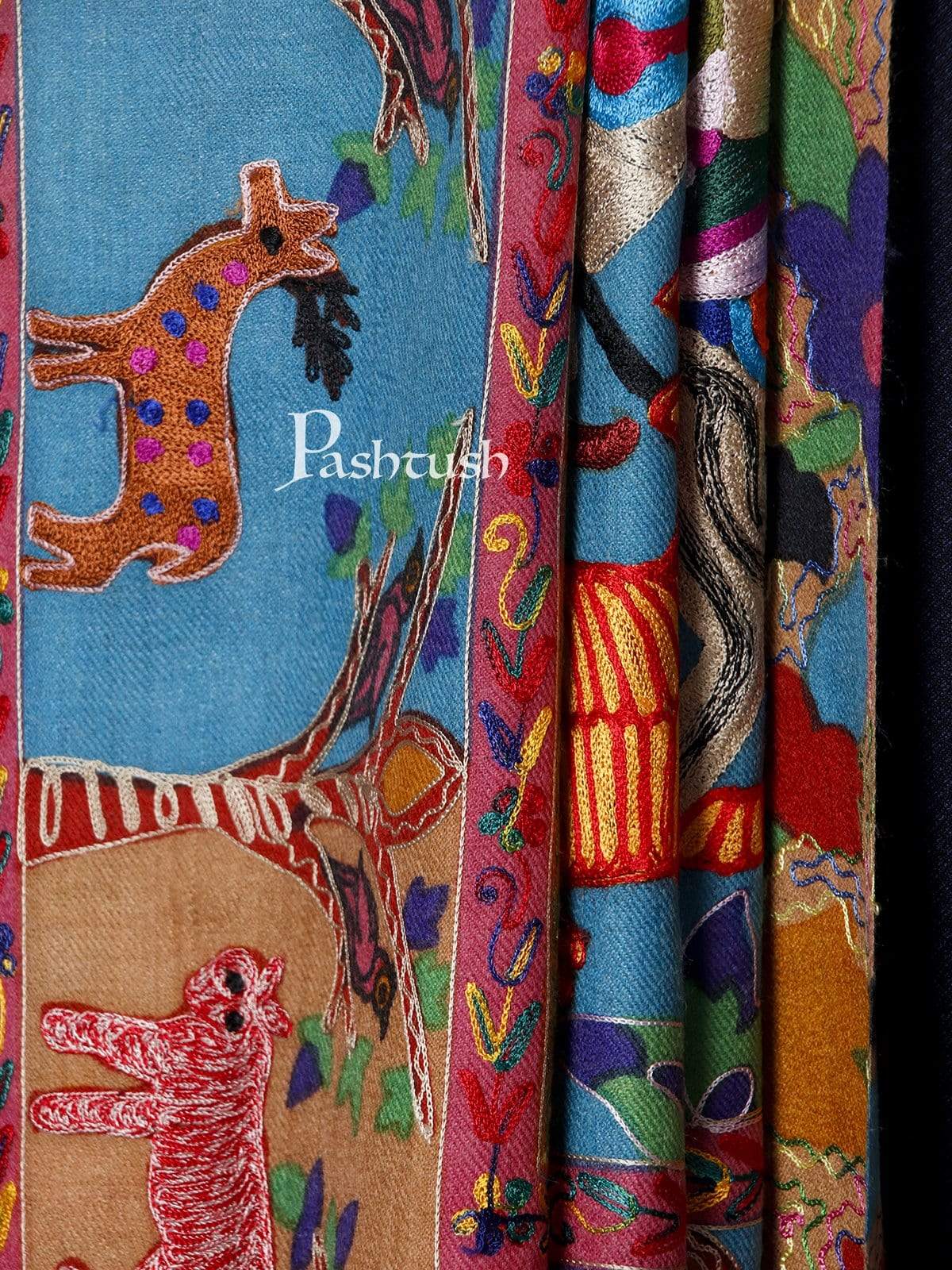 Pashtush India 114x228 Pashtush Mens Shikaar-dar Hand Embroidered, Shawl in fine wool