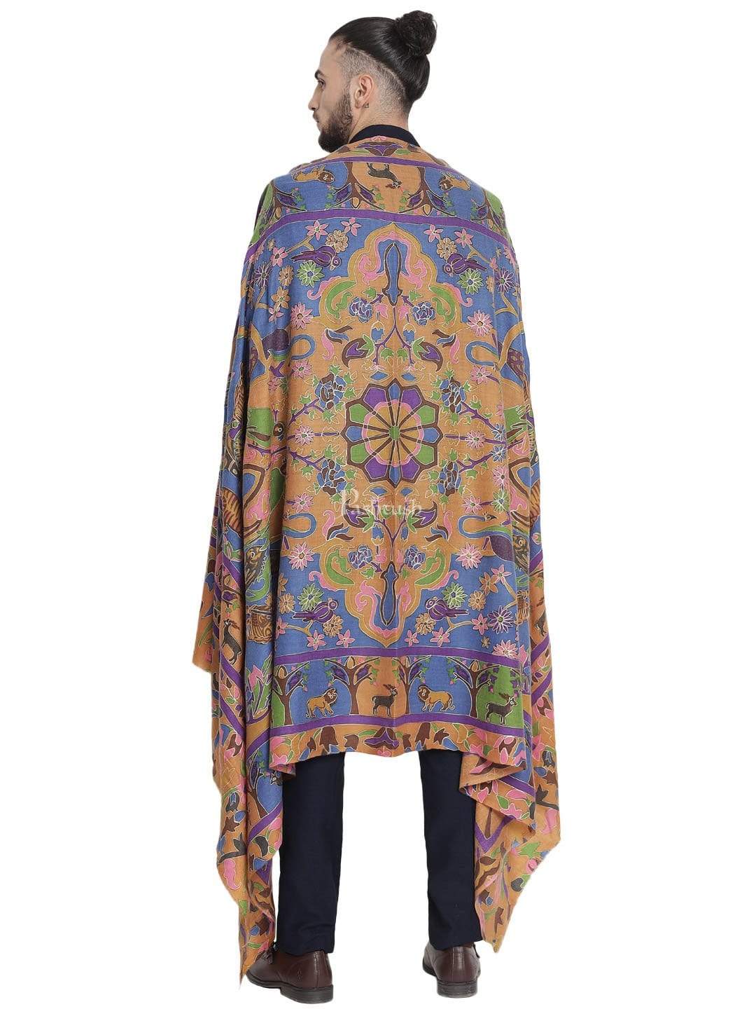 Pashtush India 114x228 Pashtush Mens Shikaar-Dar Hand Embroidered, Shawl In Fine Wool