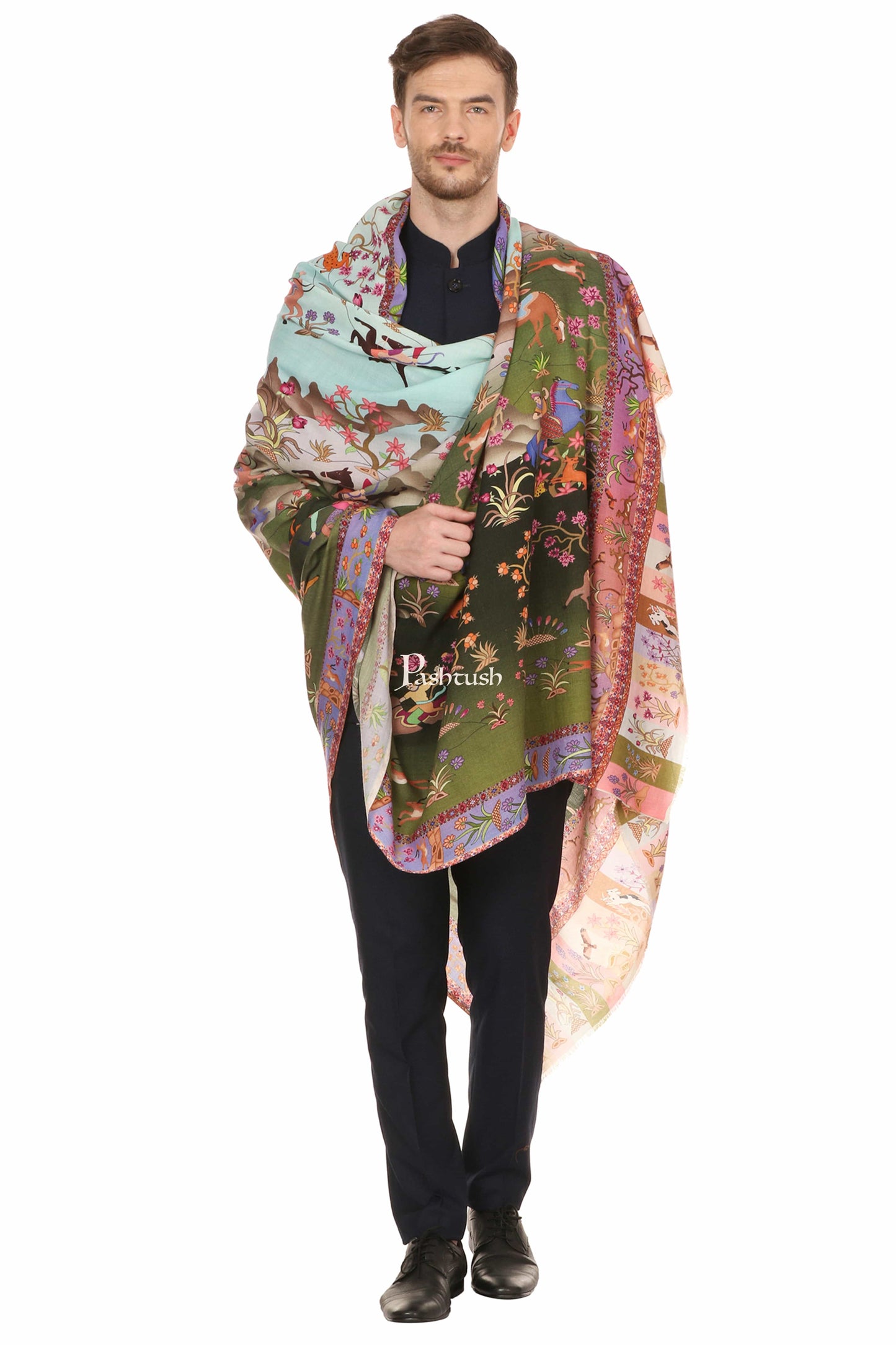 Pashtush India Mens Shawls Gents Shawl Pashtush Mens Shikaardar Shawl, 100% Pure Wool, Woolmark Certified, Full Size