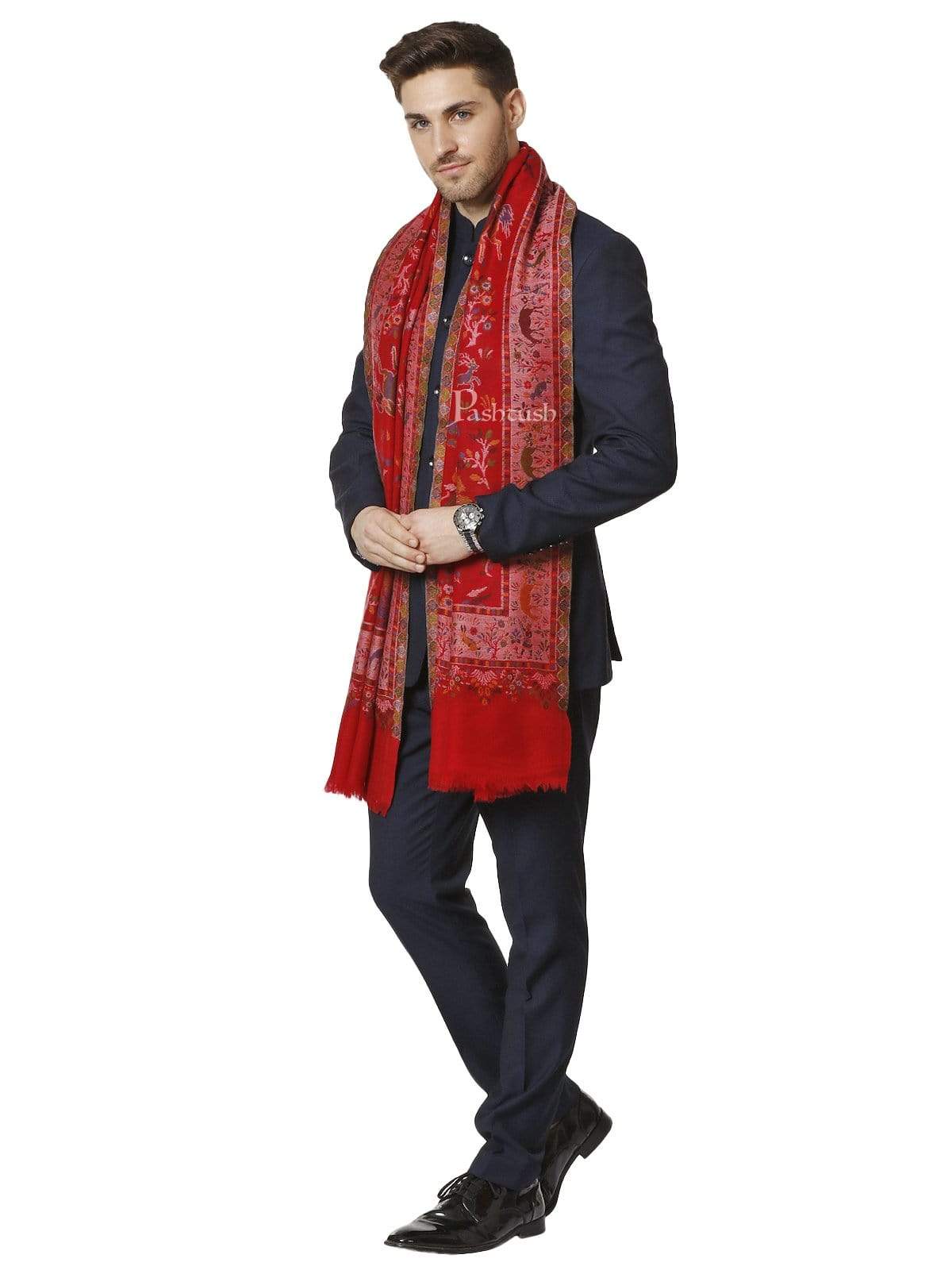 Pashtush India 100x200 Pashtush Mens Shikaardar Stole, Pure Wool, With Woolmark Certificate