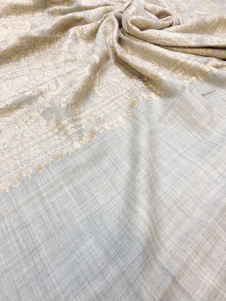 Pashtush India Mens Scarves Stoles and Mufflers Pashtush Mens Silk-Fine Wool Fine Wool, Nalki Embroidery Needlework Stole