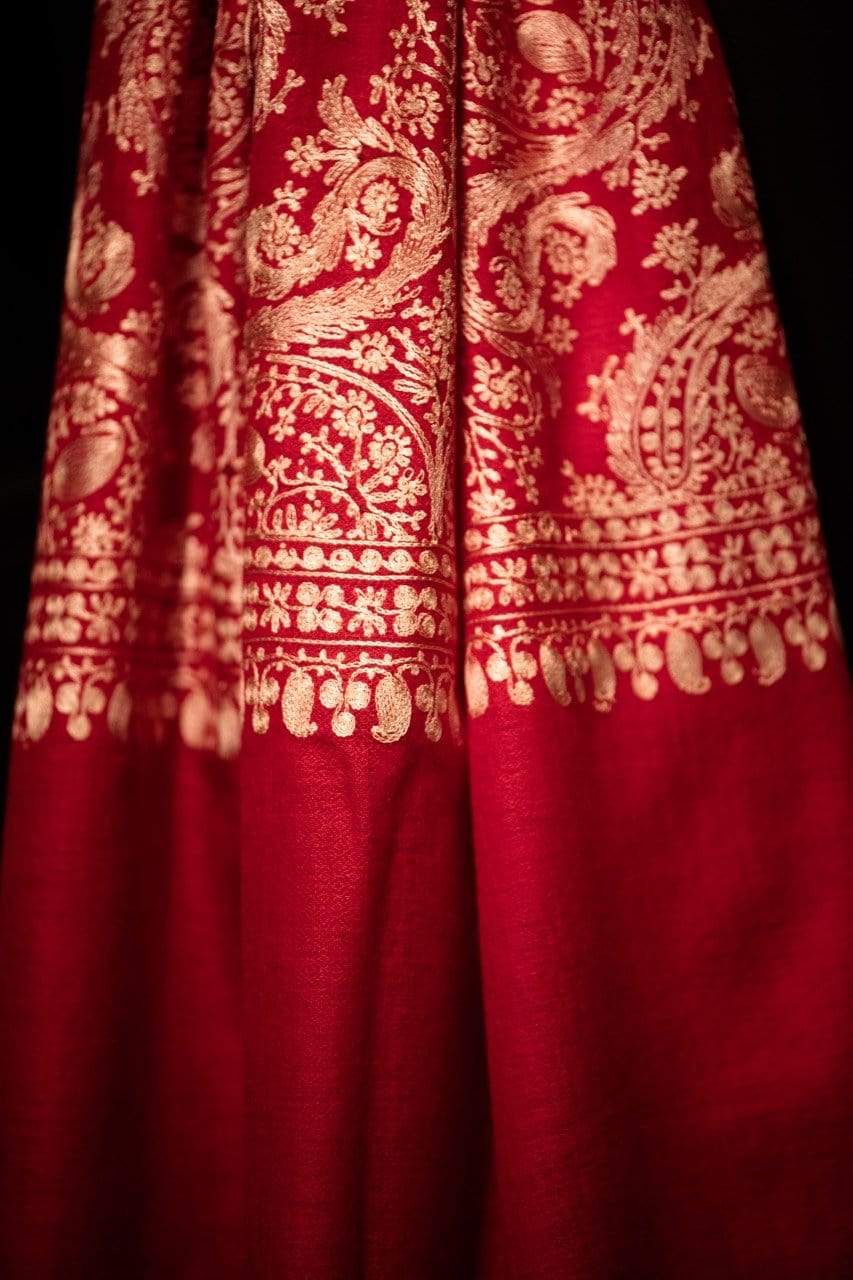 Pashtush Store Stole Pashtush Mens Silk-Pashmina Fine Wool, Nalki Embroidery Needlework Stole (28x80 inches)