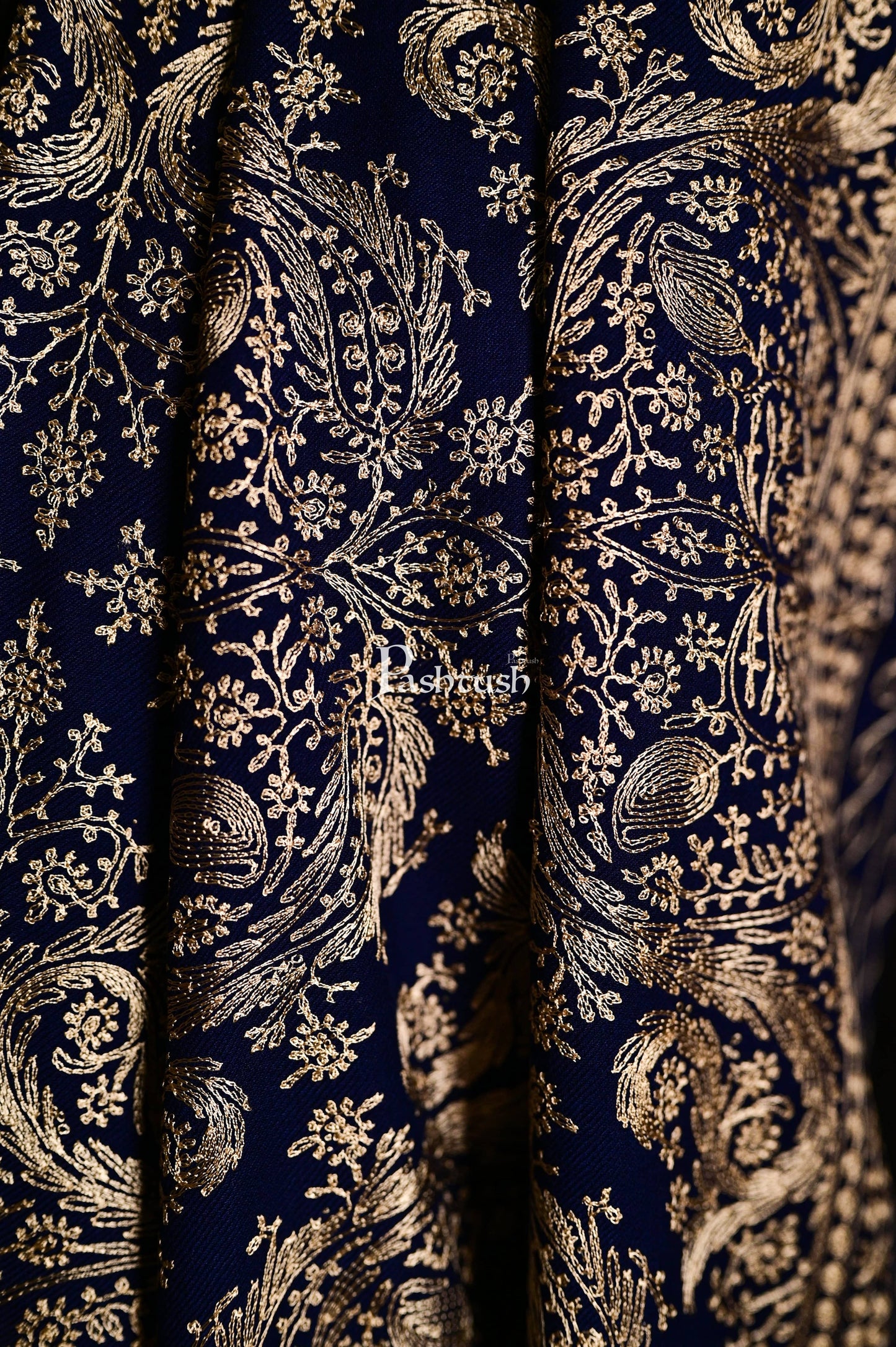 Pashtush India 70x200 Pashtush Mens Silk-Pashmina Fine Wool, Nalki Embroidery Needlework Stole