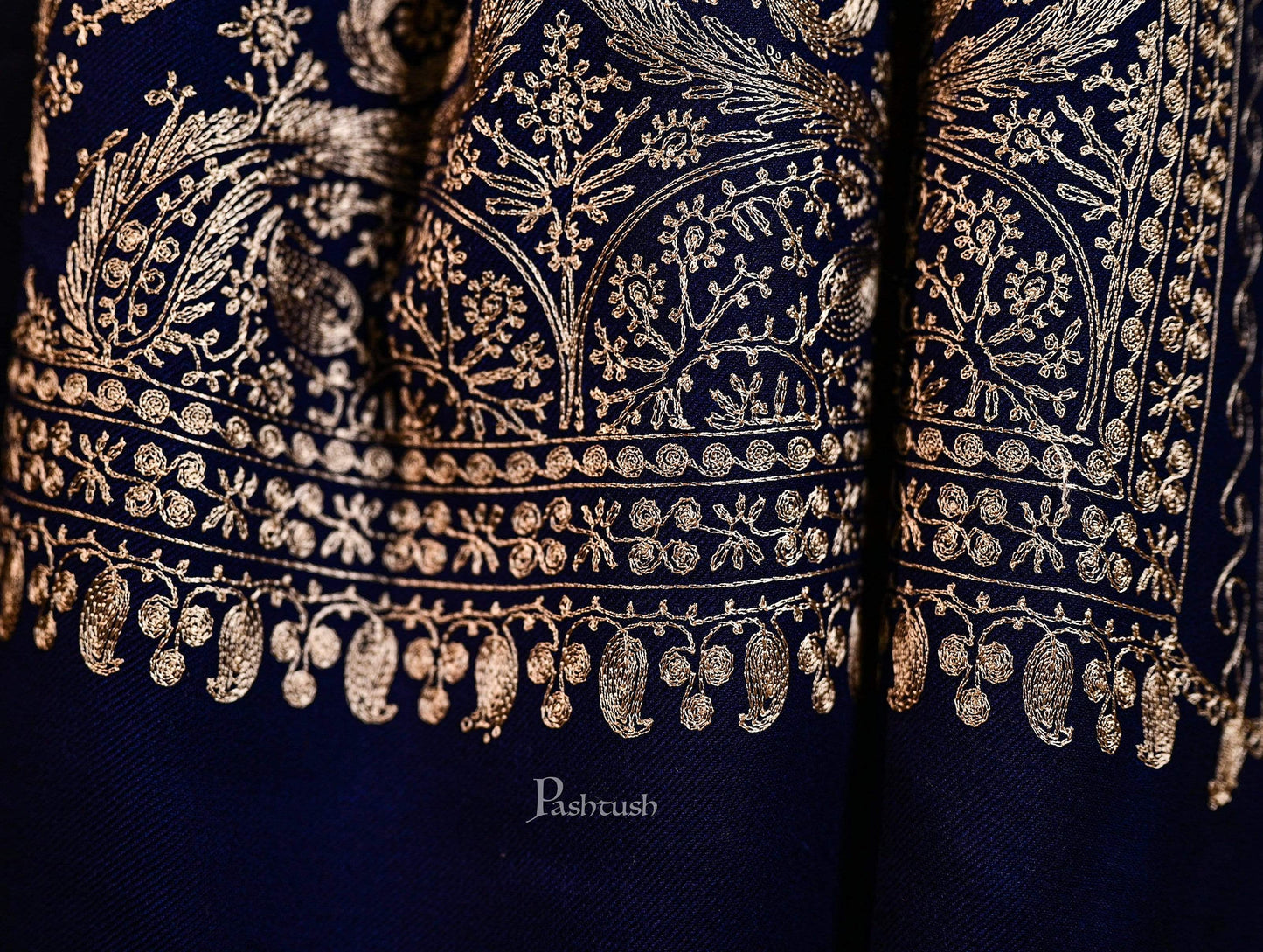 Pashtush India 70x200 Pashtush Mens Silk-Pashmina Fine Wool, Nalki Embroidery Needlework Stole