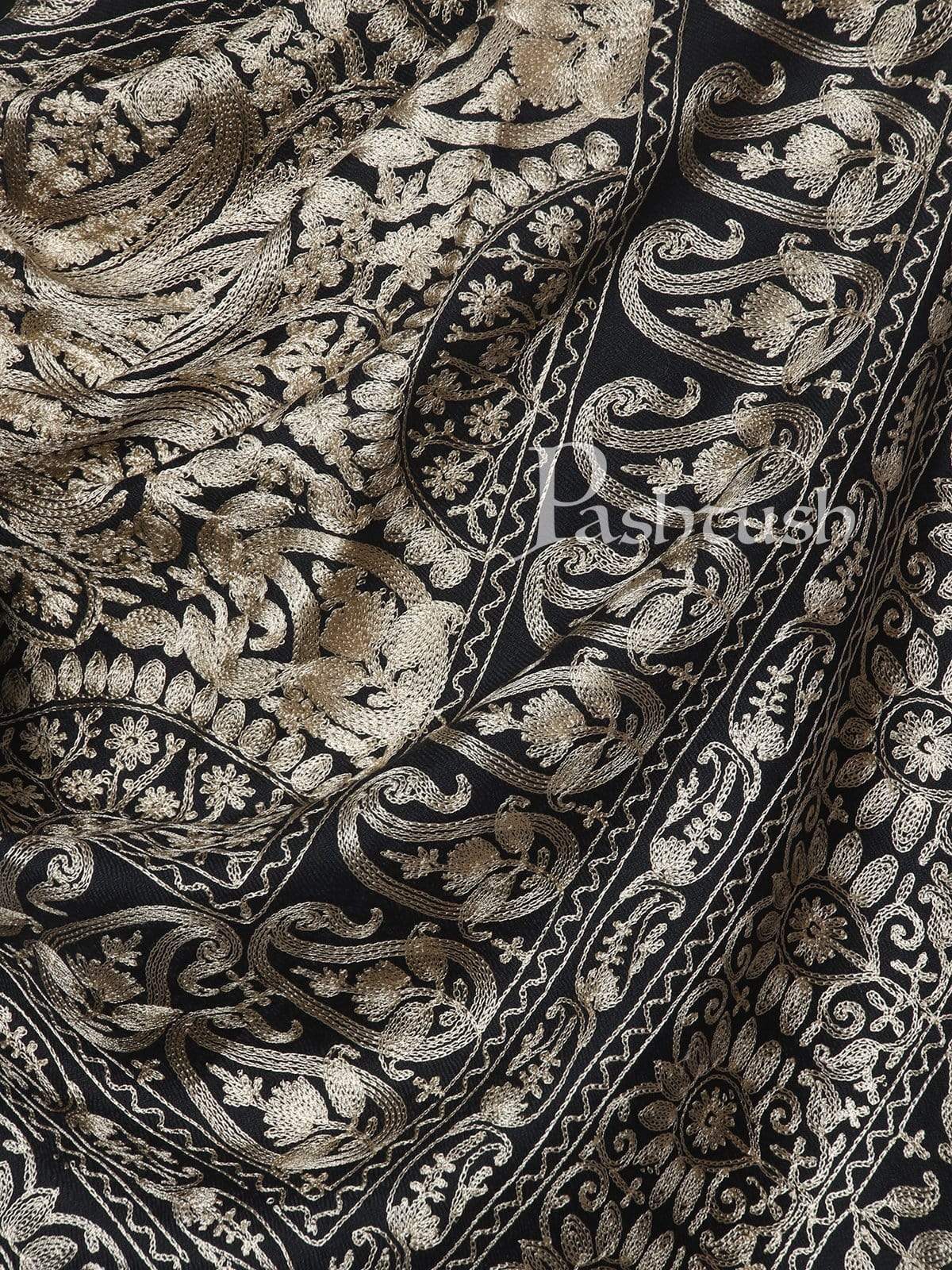 Pashtush India 70x200 PASHTUSH MENS SILK-Wool FINE WOOL, NALKI EMBROIDERY NEEDLEWORK STOLE