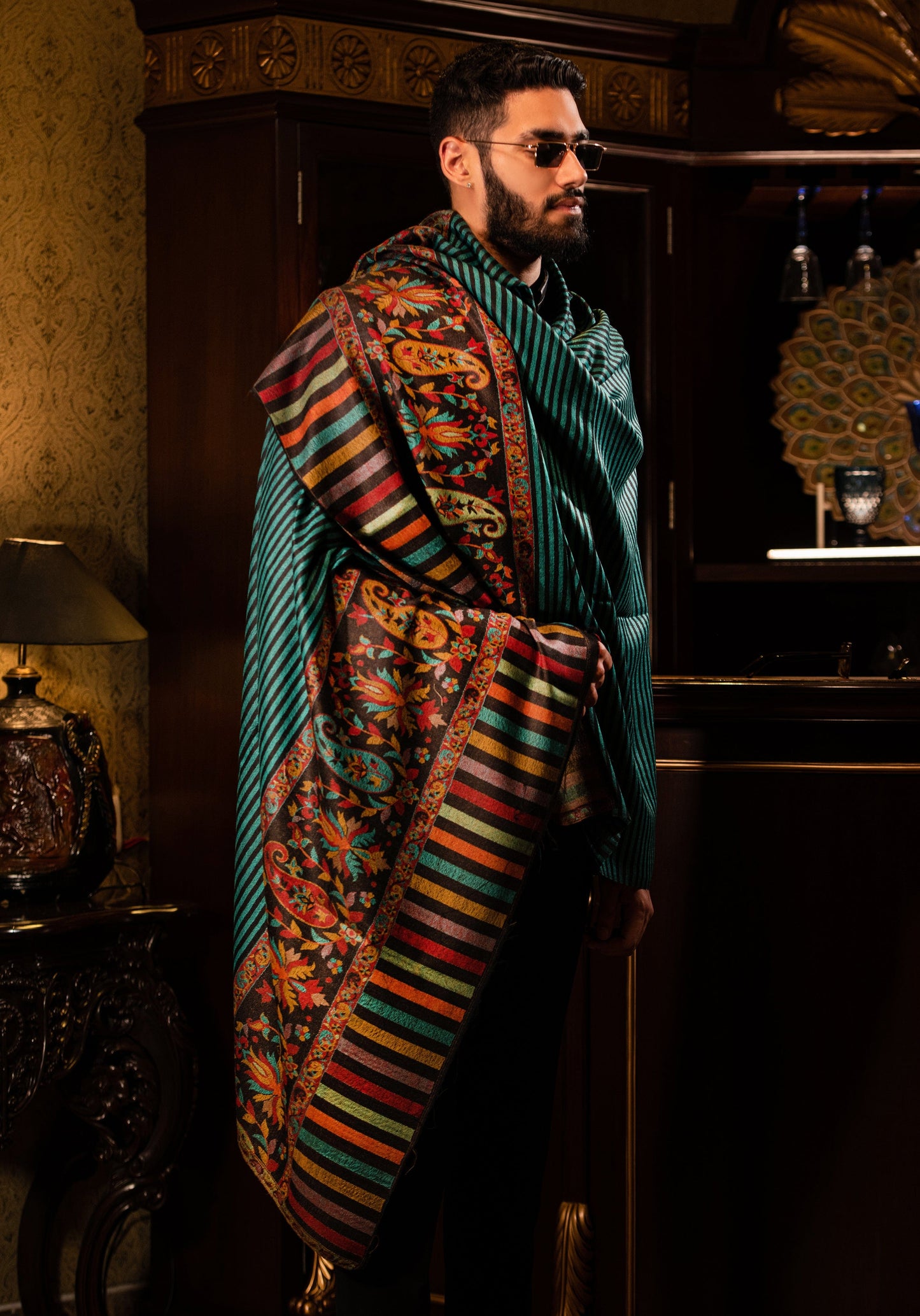 Pashtush India Mens Shawls Gents Shawl Pashtush Mens Soft Wool Cashmere Blended Stole With Ethnic Weave Palla, Multicolour