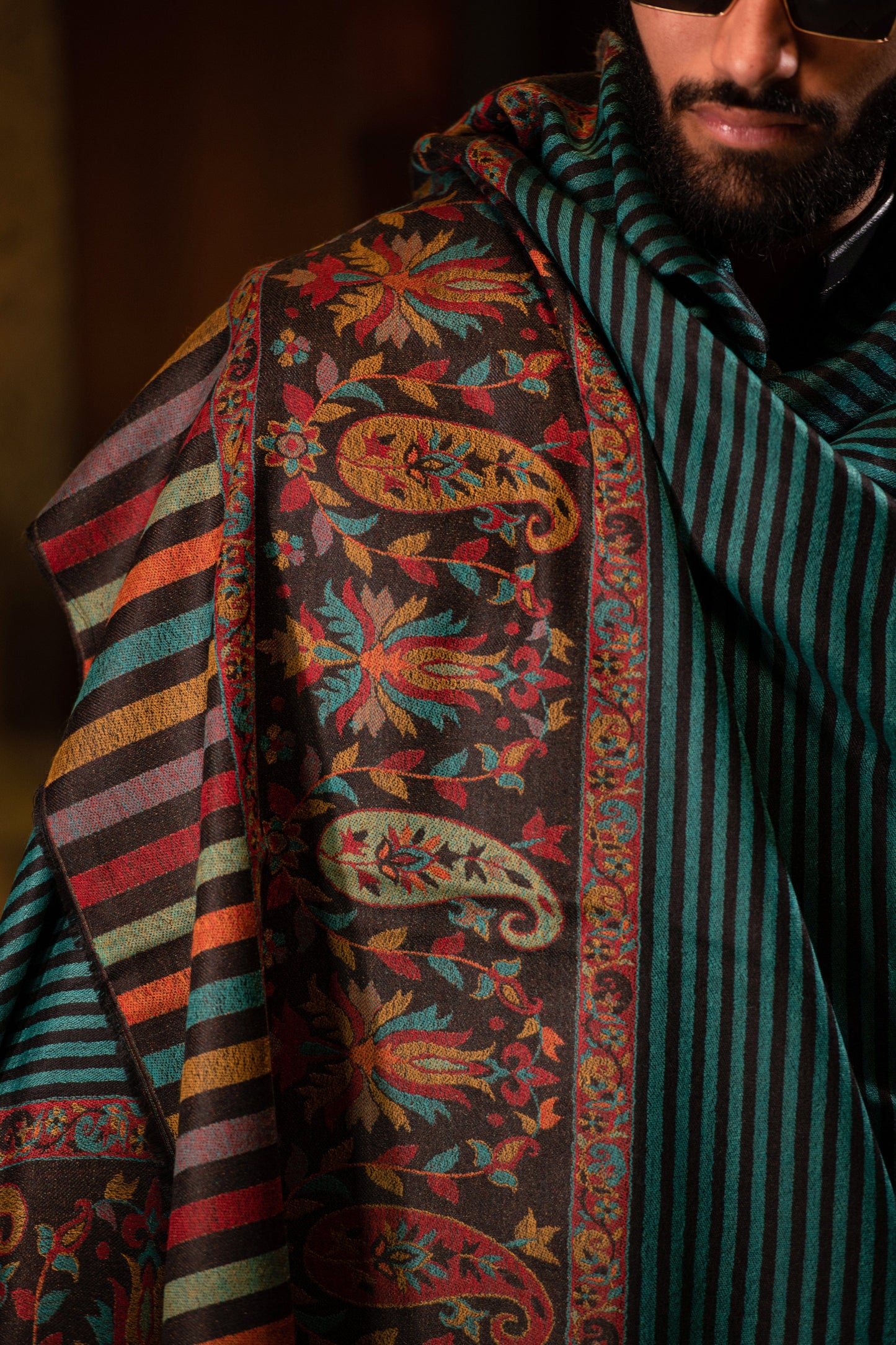 Pashtush India Mens Shawls Gents Shawl Pashtush Mens Soft Wool Cashmere Blended Stole With Ethnic Weave Palla, Multicolour