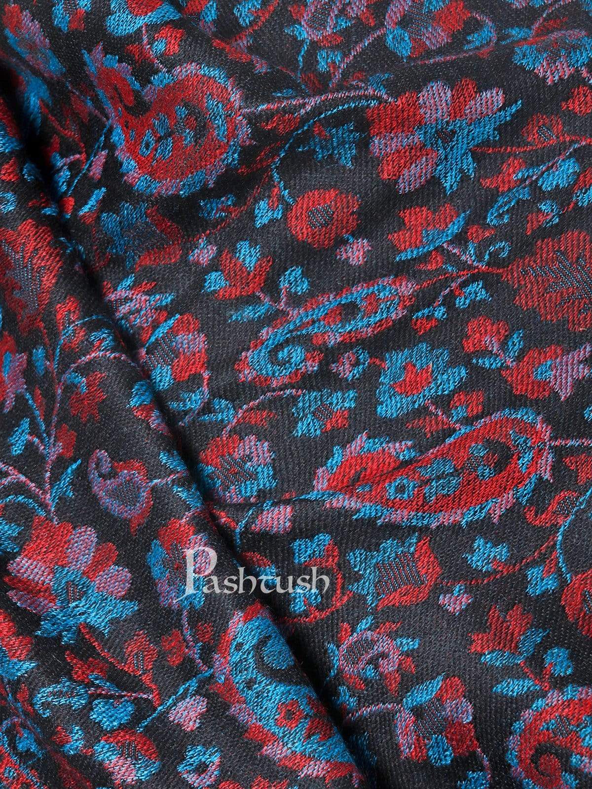 Pashtush India 70x200 Pashtush Mens Soft Wool, Reversible Stole, Scarf, Kaani Weave, Black
