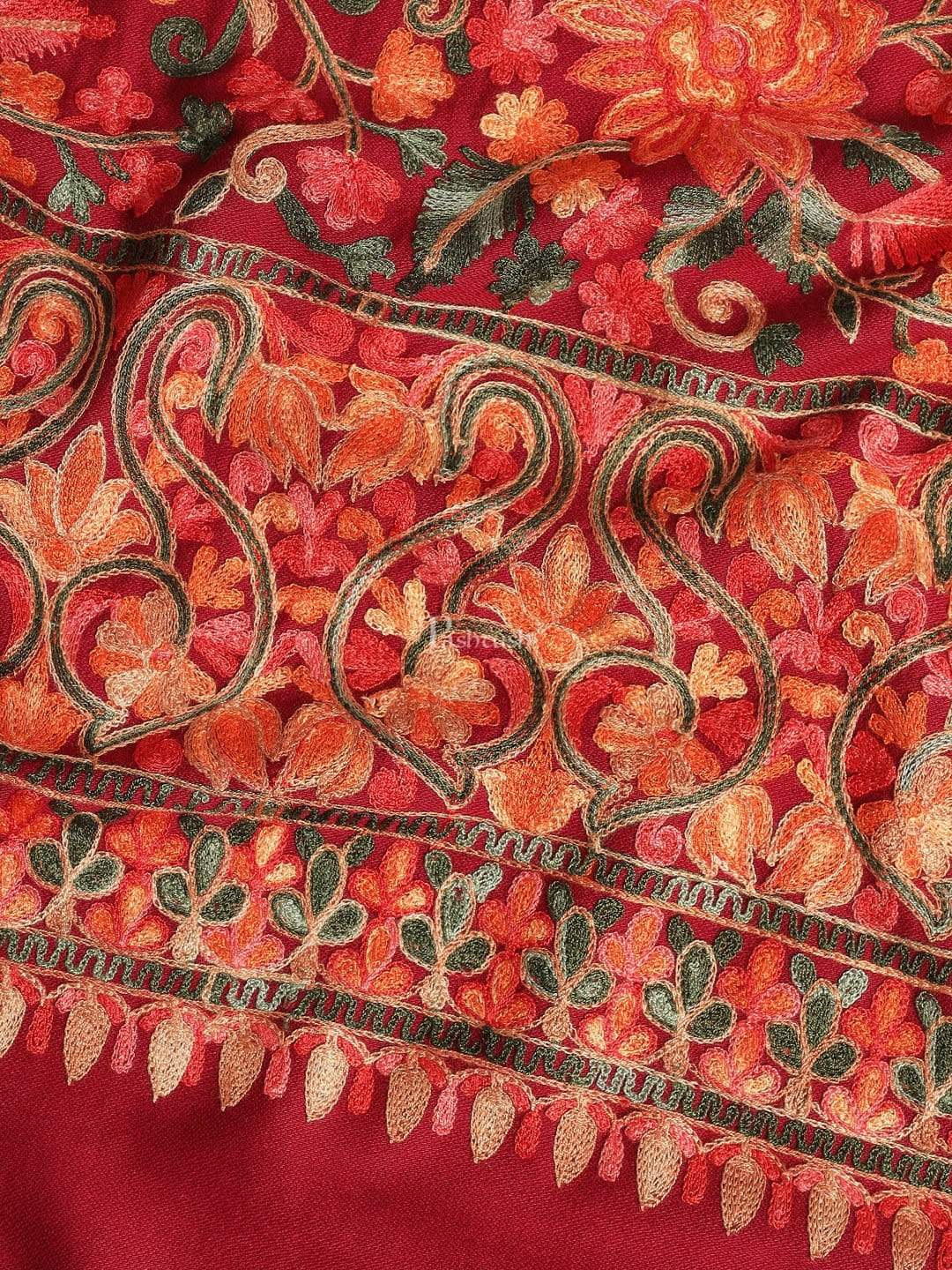 Pashtush India 100x200 Pashtush Mens Stole, Aari Embroidery, Maroon