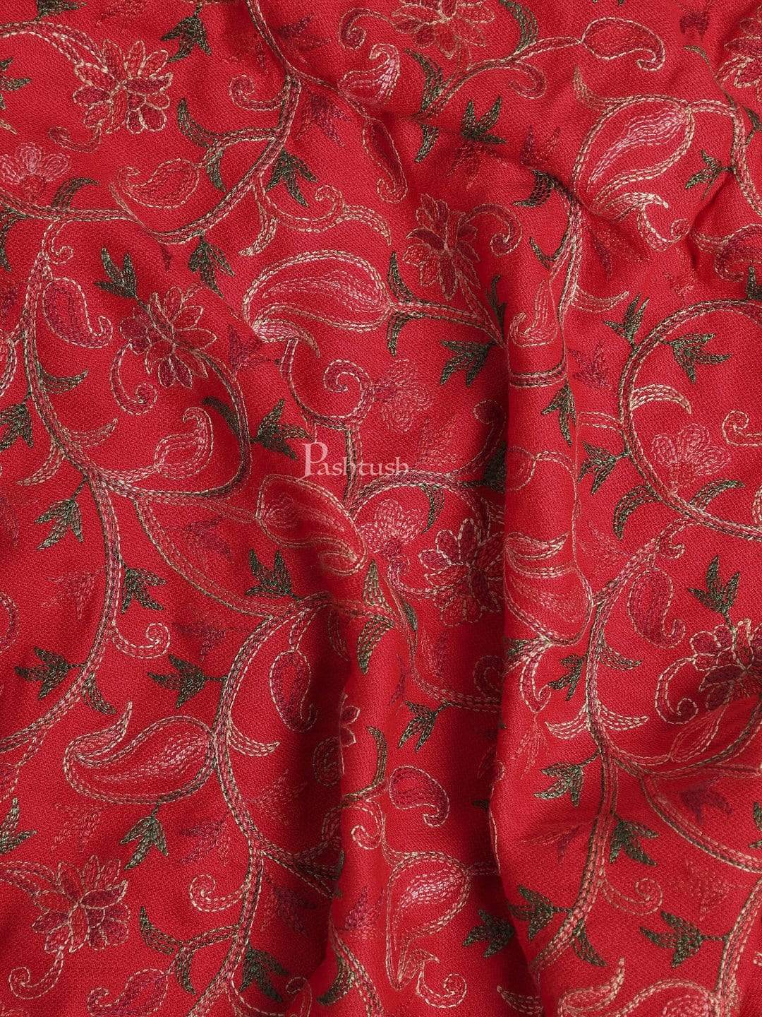 Pashtush India 100x200 Pashtush Mens Stole, Aari Embroidery, Red