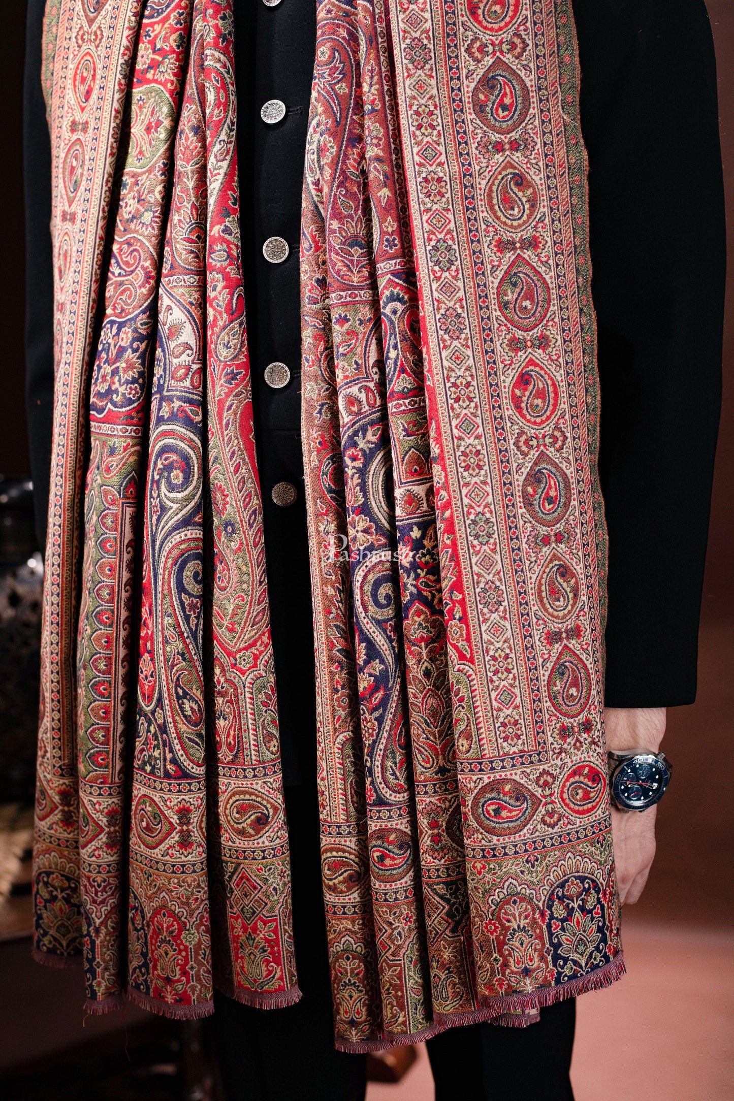 Pashtush India Mens Scarves Stoles and Mufflers Pashtush Mens Stole, Faux Pashmina, Woven Antique Heritage Design, Jamawar, Multicolour