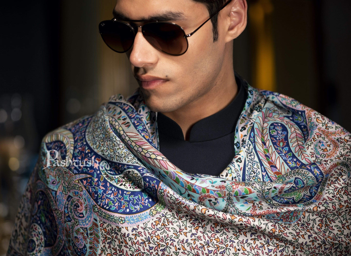 Pashtush India 70x200 Pashtush Mens Stole, Kalamkari Printed Ethnic Scarf