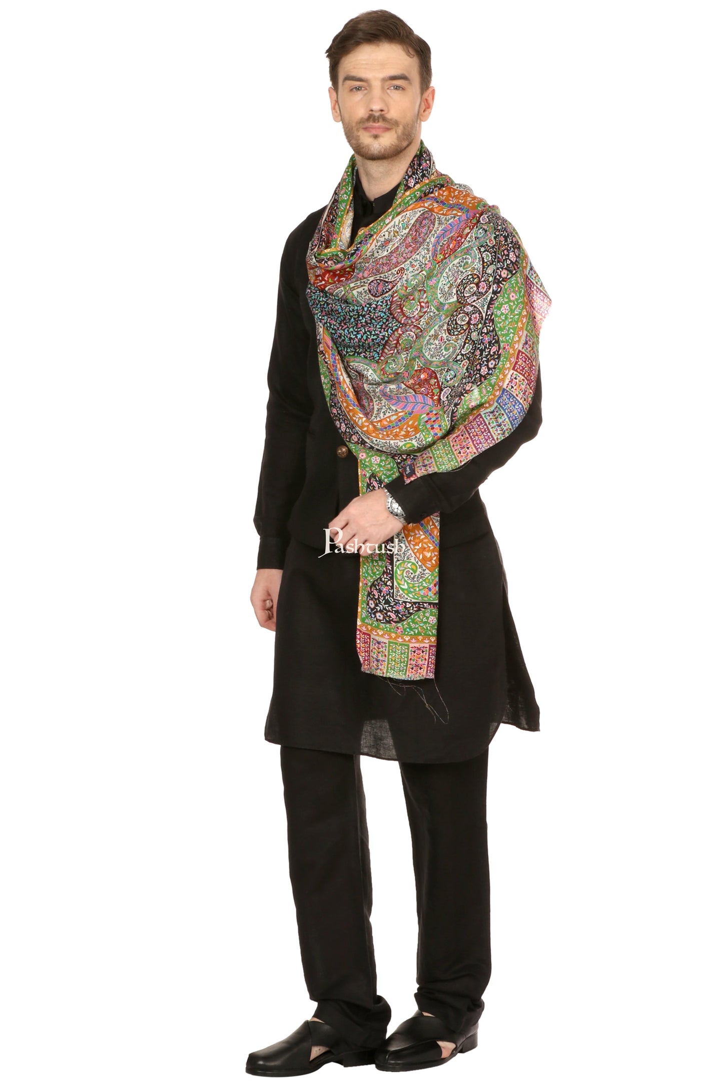 Pashtush India Mens Scarves Stoles and Mufflers Pashtush Mens Stole, Kalamkari Printed Ethnic Scarf