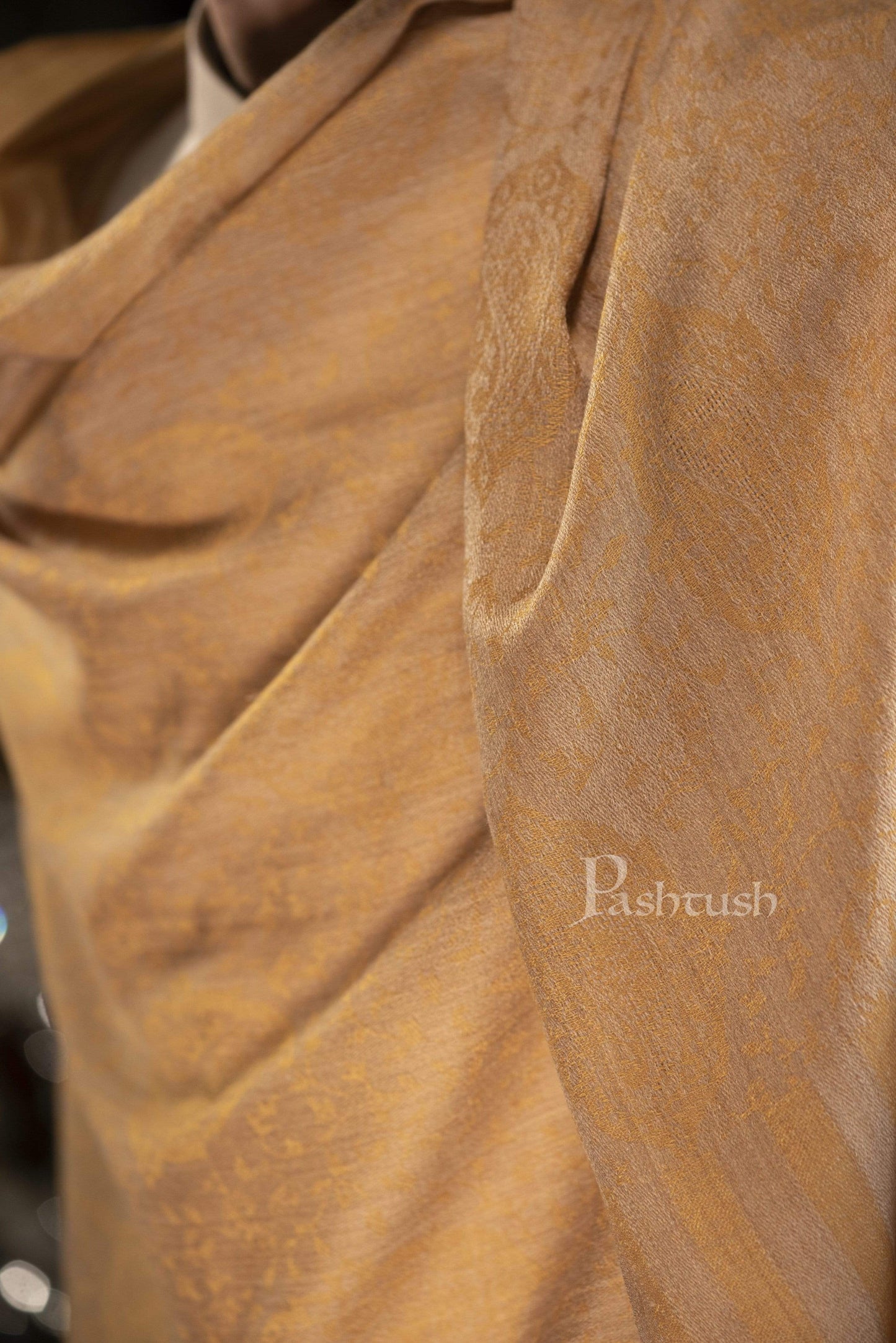 Pashtush India 100x200 Pashtush Mens Stole Scarf, Extra Soft Wool - Medallion Mustard