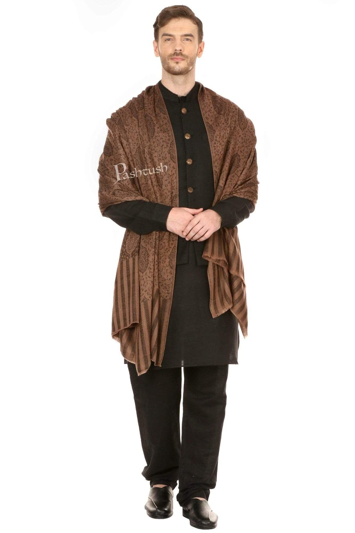 Pashtush Shawl Store Stole Pashtush Mens Stole Scarf, Extra Soft Wool Stole - Brown