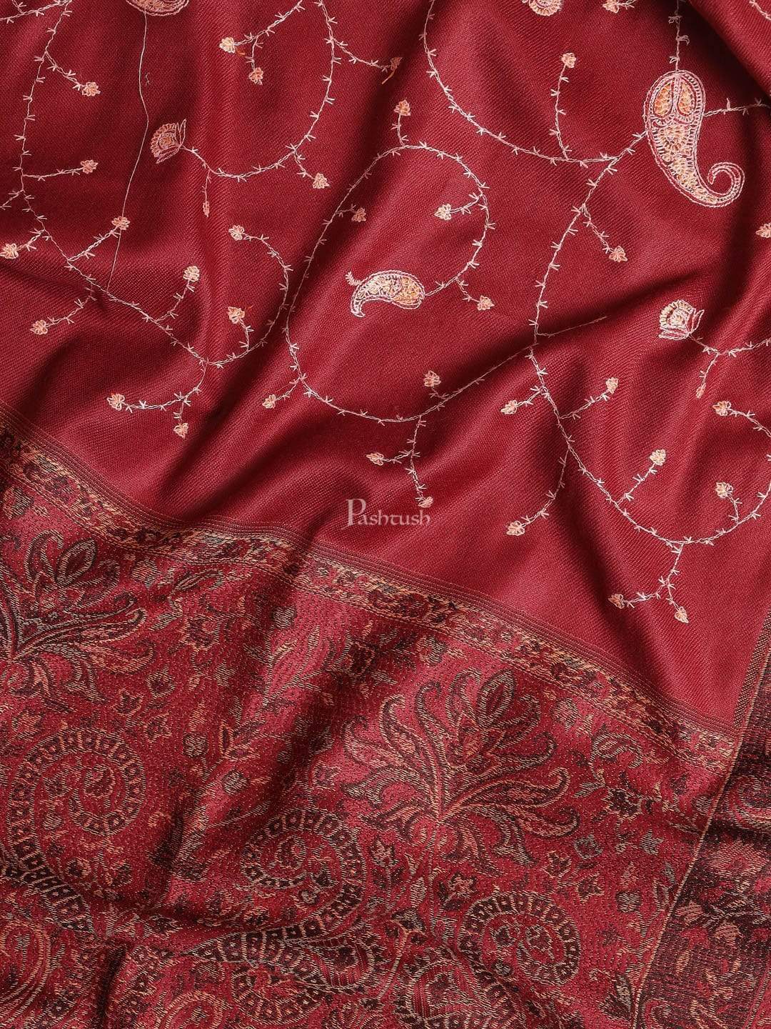 Pashtush India 100x200 Pashtush Mens Stole, Vintage Jamawar Design with Needle Embroidery