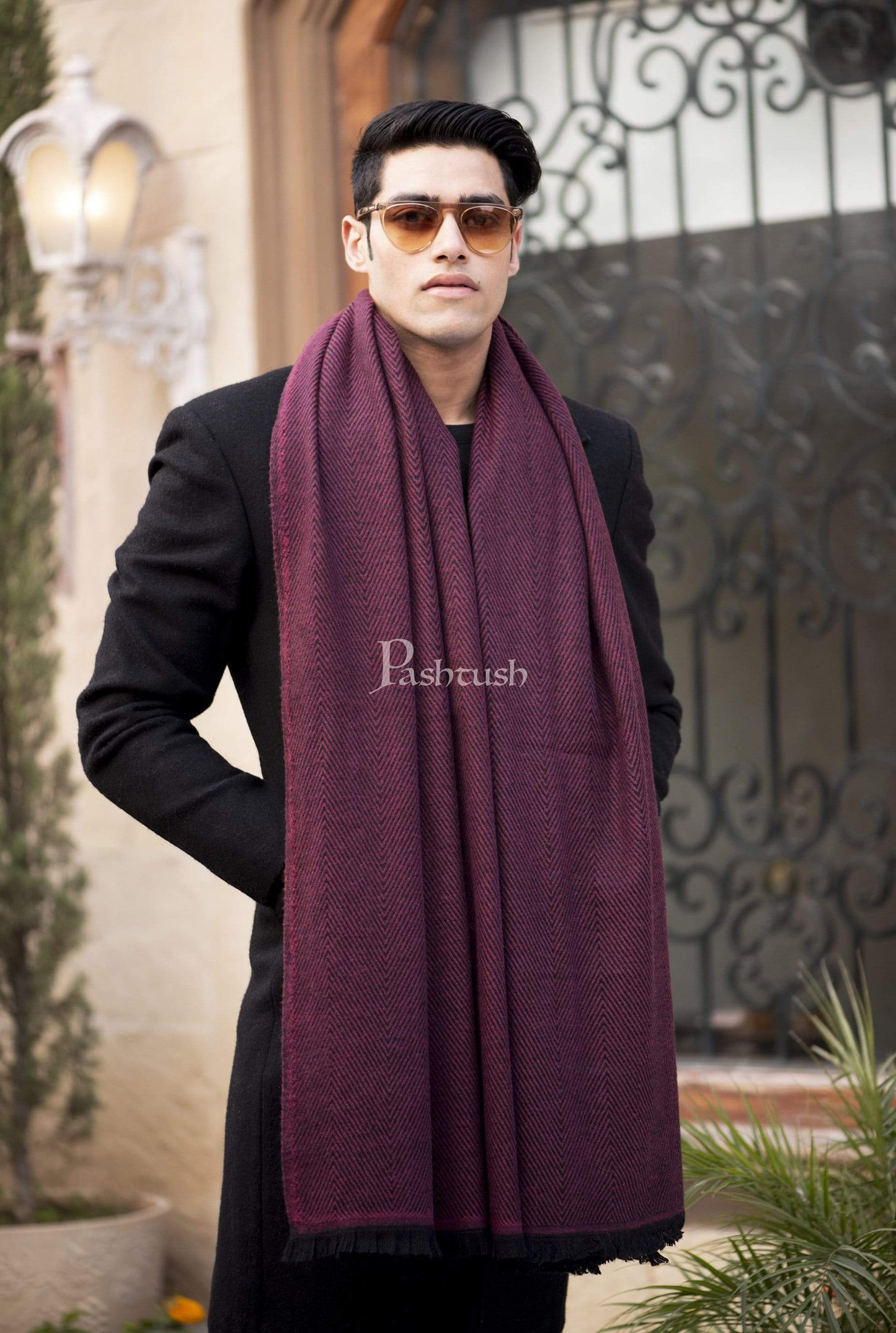 Pashtush India 100x200 Pashtush Mens Thick and Warm Woollen Scarf, Blowout Burgundy