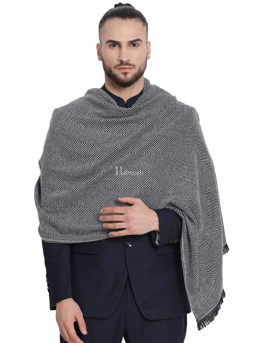Pashtush India 70x200 Pashtush Mens Thick and Warm Woollen Stole, Smoked Grey