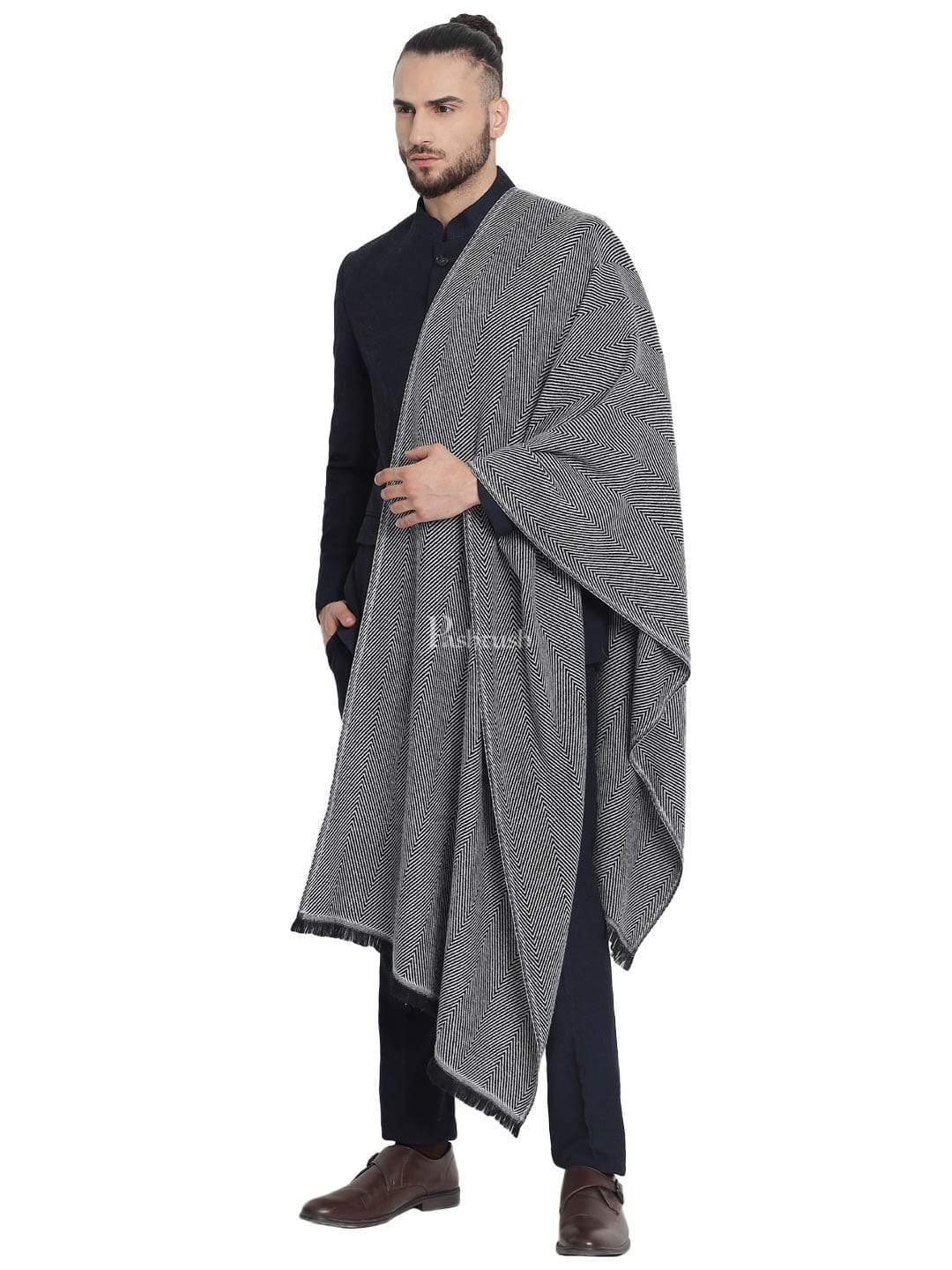 Pashtush India 70x200 Pashtush Mens Thick and Warm Woollen Stole, Smoked Grey