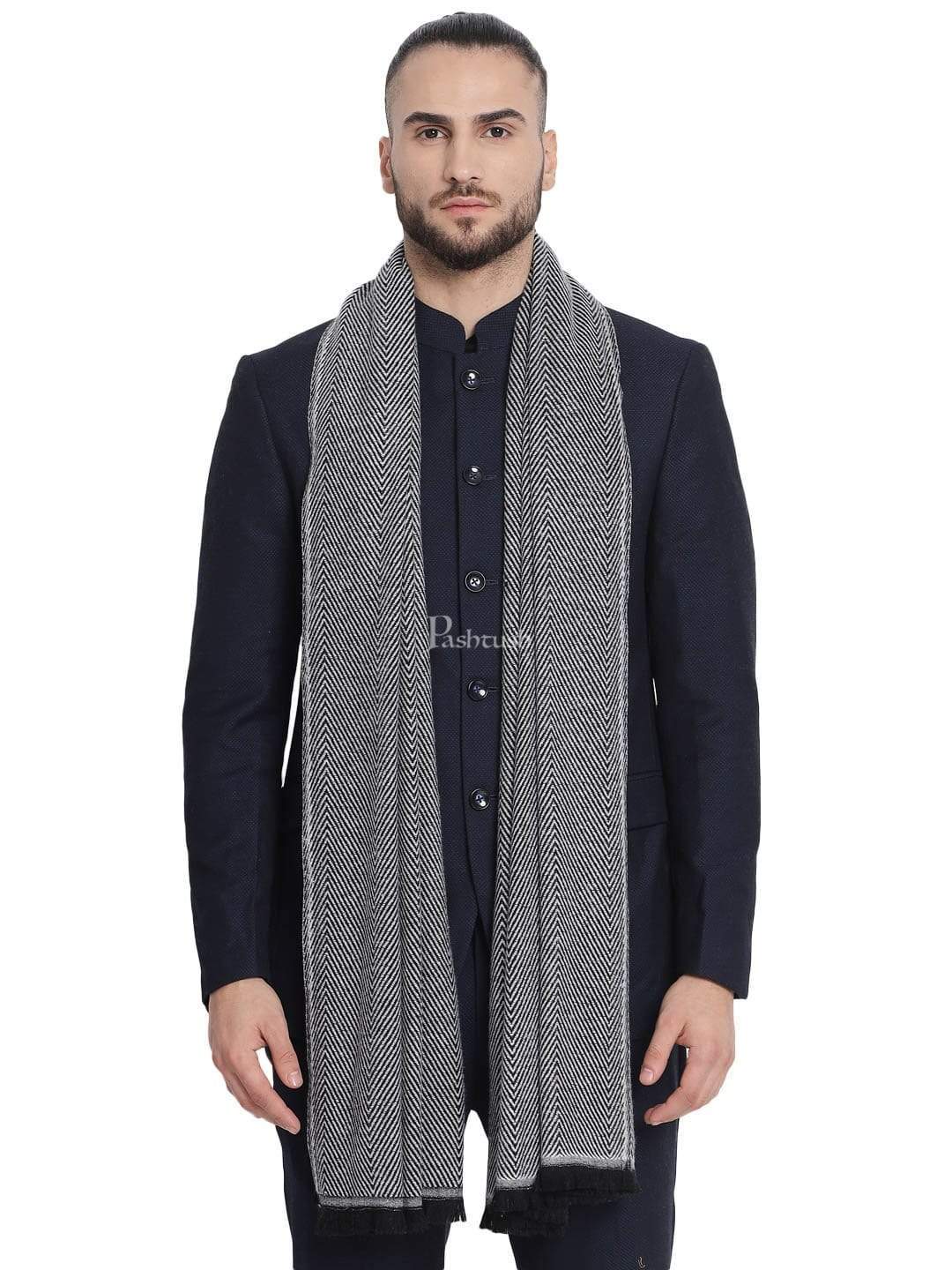 Pashtush India 70x200 Pashtush Mens Thick and Warm Woollen Stole, Smoked Grey