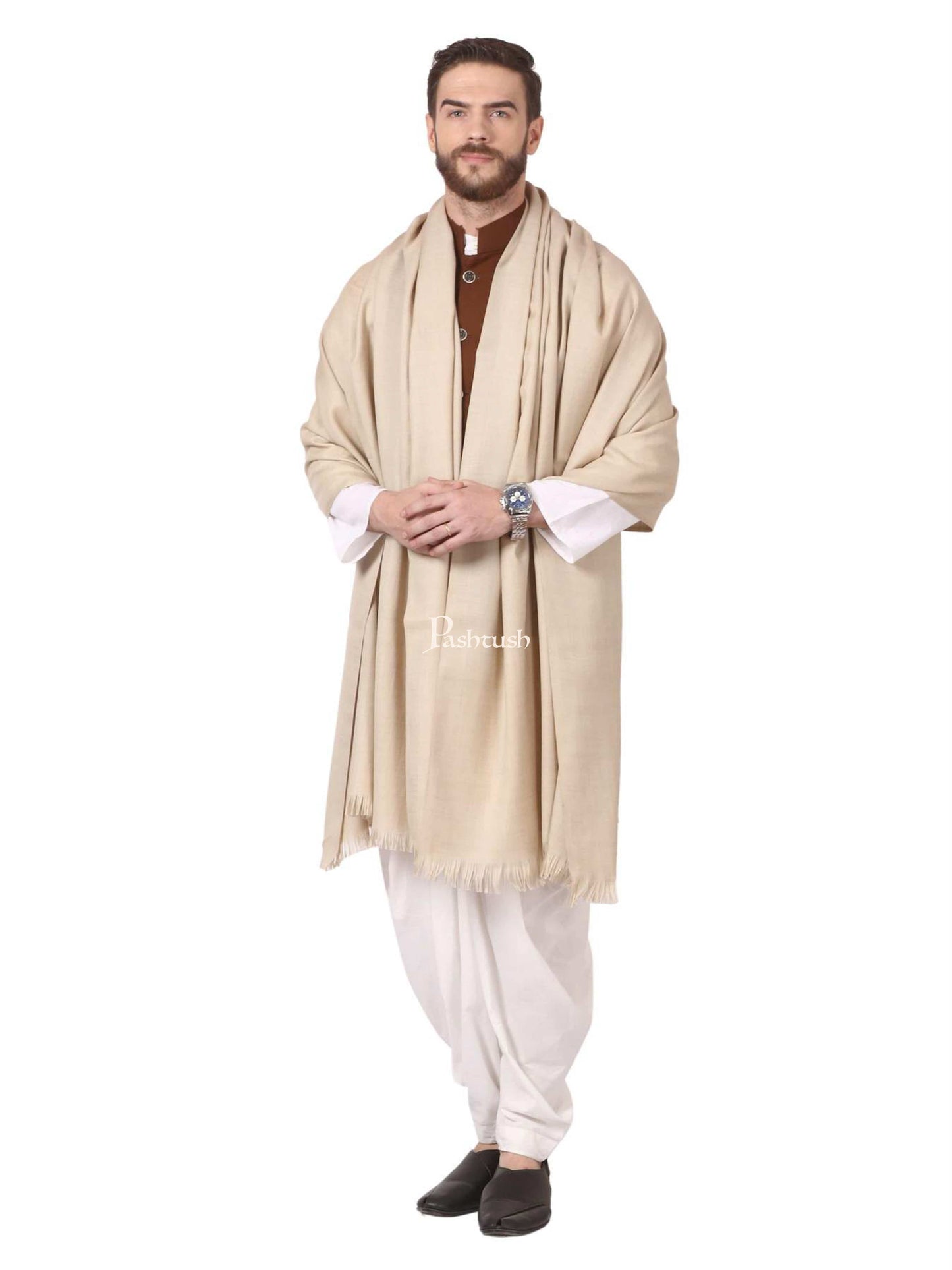 Pashtush India Mens Shawls Gents Shawl Pashtush Mens Thick Blended Wool Lohi, Mens Shawl With 50% Wool, Sahara