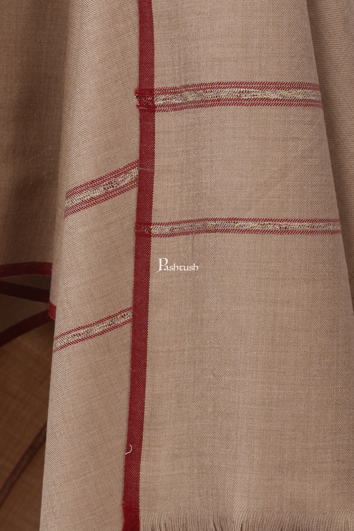 Pashtush India Mens Shawls Gents Shawl Pashtush Mens Thick Shawl Gents Lohi Woven Kinauri Design, Beige
