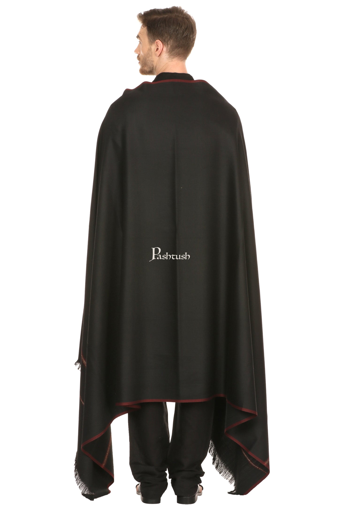 Pashtush India Mens Shawls Gents Shawl Pashtush Mens Thick Shawl Gents Lohi Woven Kinauri Design, Black