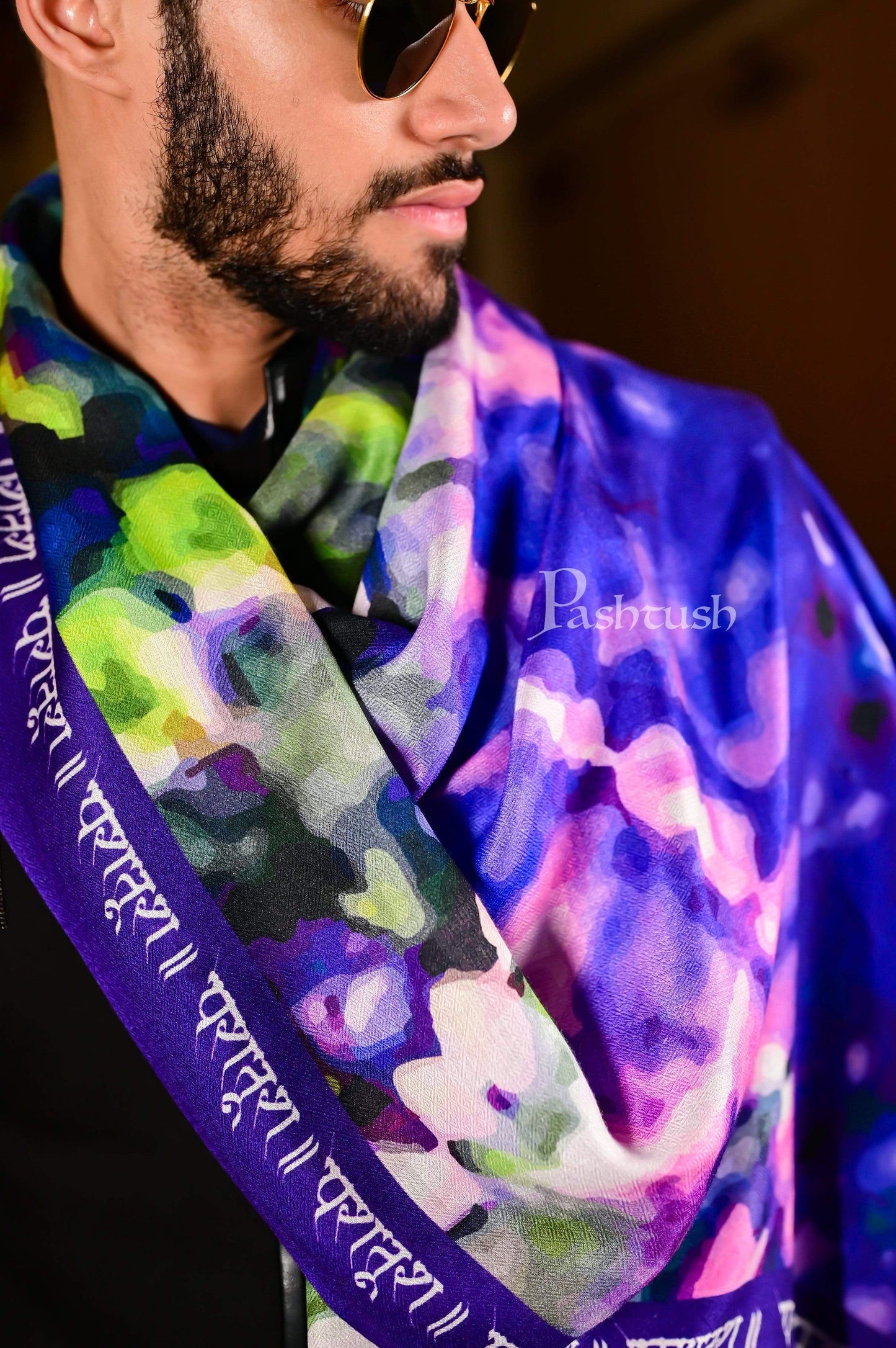 Pashtush India 70x200 Pashtush Mens Tie and Dye Extra Fine and soft Bamboo Stole Monogram