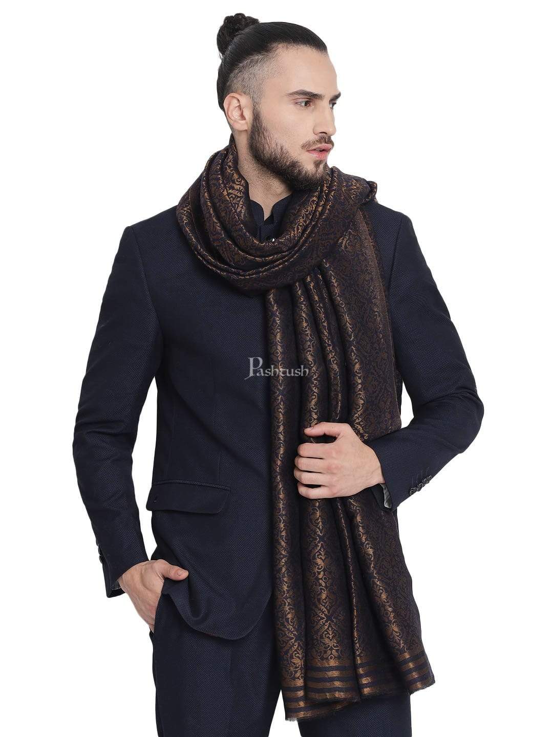 Pashtush India 100x200 Pashtush Mens Twilight Collection, Jacquard Stole, With Metallic Thread Weave, Fine Wool