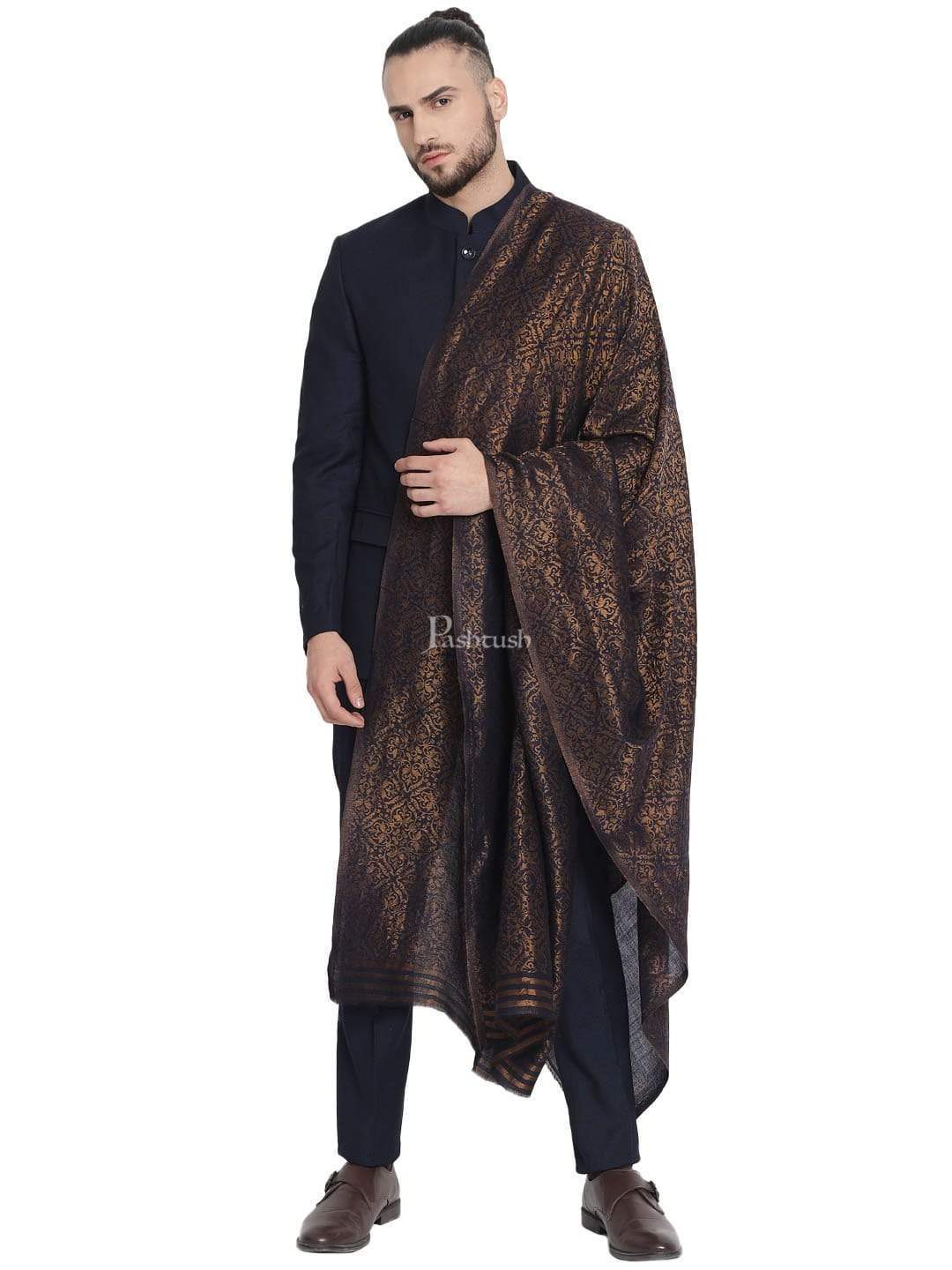 Pashtush India 100x200 Pashtush Mens Twilight Collection, Jacquard Stole, With Metallic Thread Weave, Fine Wool