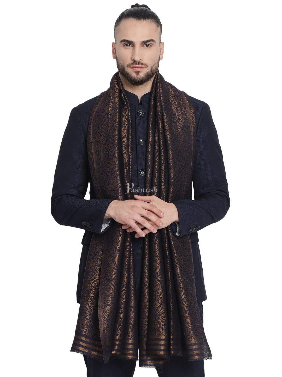 Pashtush India 100x200 Pashtush Mens Twilight Collection, Jacquard Stole, With Metallic Thread Weave, Fine Wool
