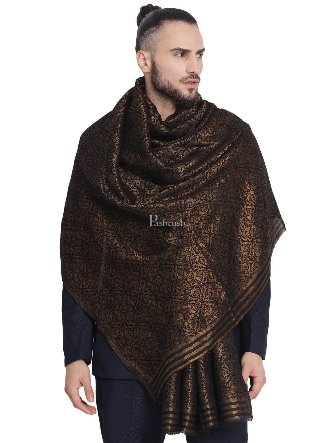 Pashtush India 70x200 Pashtush Mens Twilight Collection, Jacquard Stole, With Metallic Thread Weave, Fine Wool