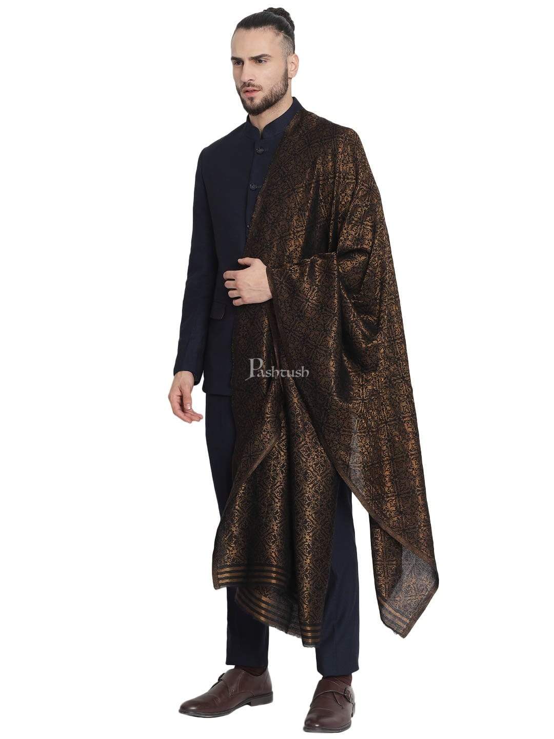 Pashtush India 70x200 Pashtush Mens Twilight Collection, Jacquard Stole, With Metallic Thread Weave, Fine Wool