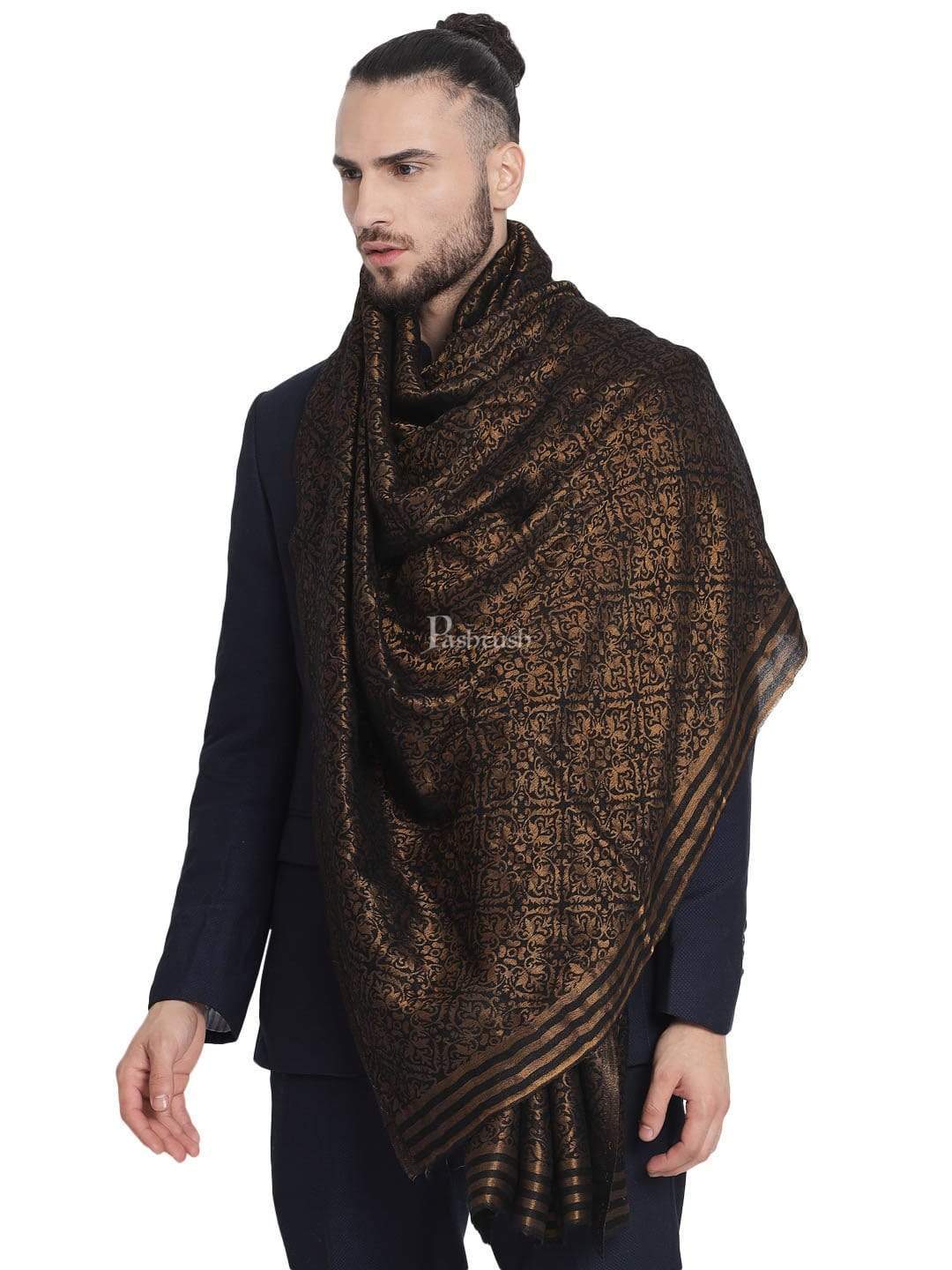 Pashtush India 70x200 Pashtush Mens Twilight Collection, Jacquard Stole, With Metallic Thread Weave, Fine Wool