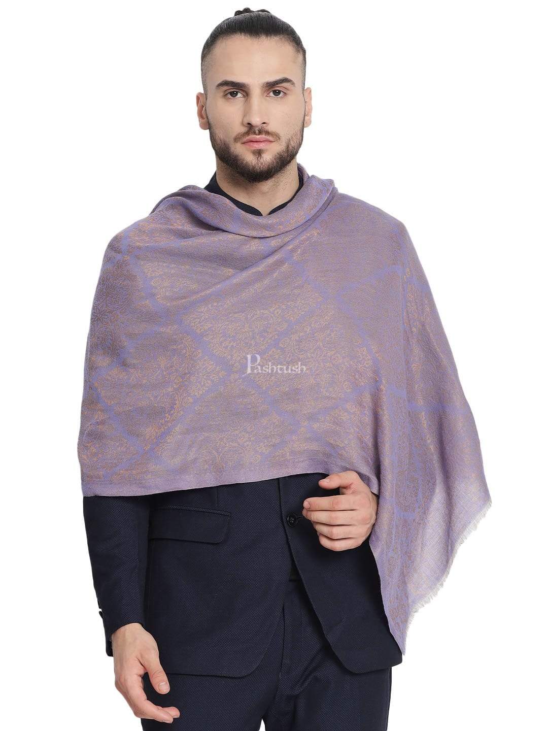 Pashtush India 70x200 Pashtush Mens Twilight Collection, Jacquard Stole, With Metallic Thread Weave, Fine Wool