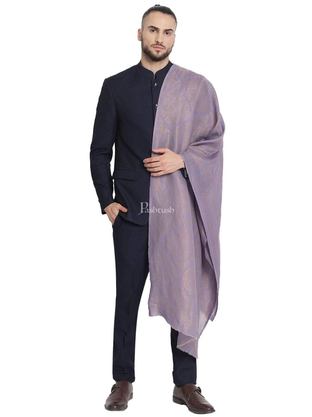 Pashtush India 70x200 Pashtush Mens Twilight Collection, Jacquard Stole, With Metallic Thread Weave, Fine Wool