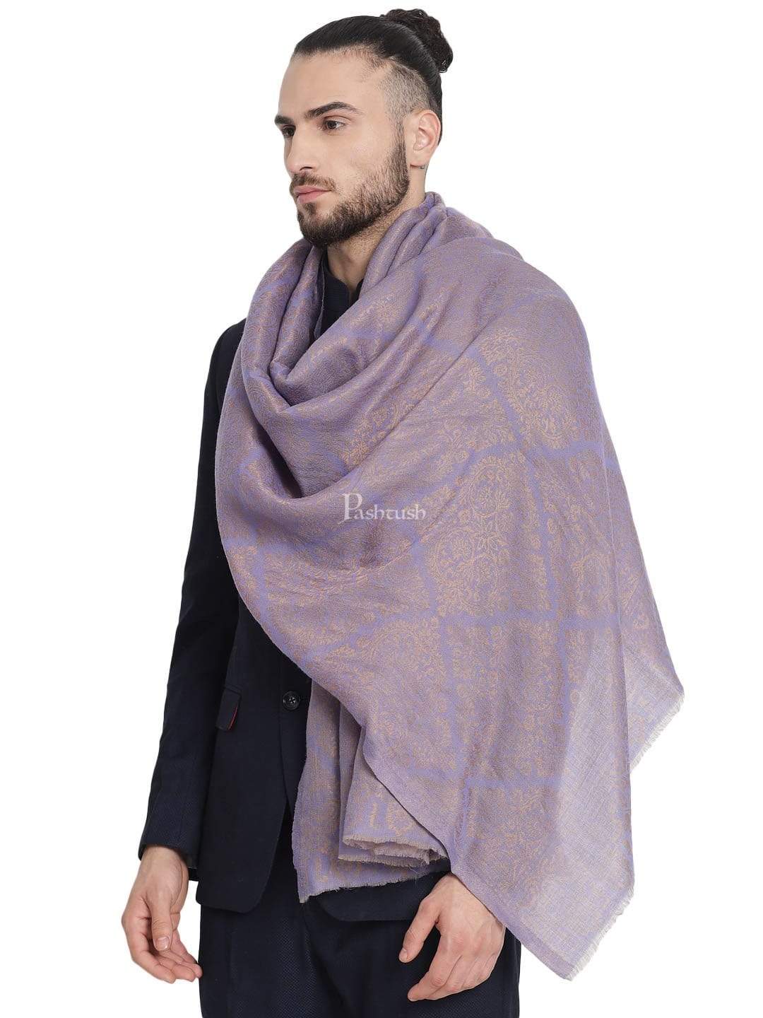 Pashtush India 70x200 Pashtush Mens Twilight Collection, Jacquard Stole, With Metallic Thread Weave, Fine Wool