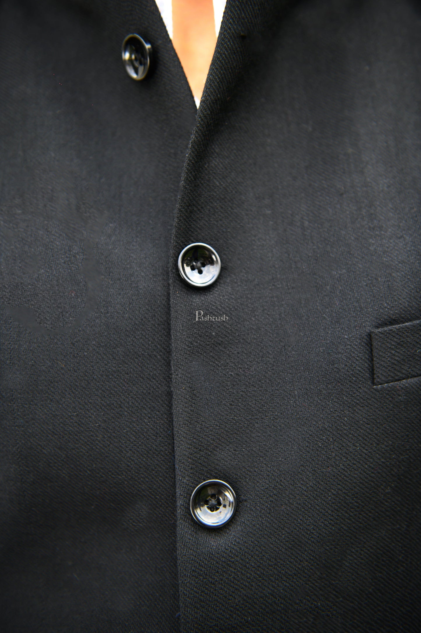 Pashtush India Coats & Jackets Pashtush Mens Waistcoat, Fine Wool, Solid Black