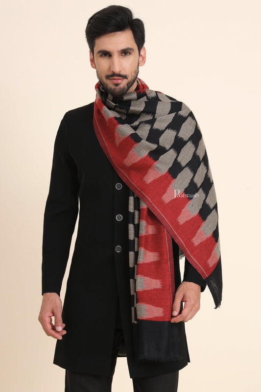 Pashtush India Mens Scarves Stoles and Mufflers Pashtush Mens Wool Silk Stole, Honey-Comb Weave Design, Maroon And Black