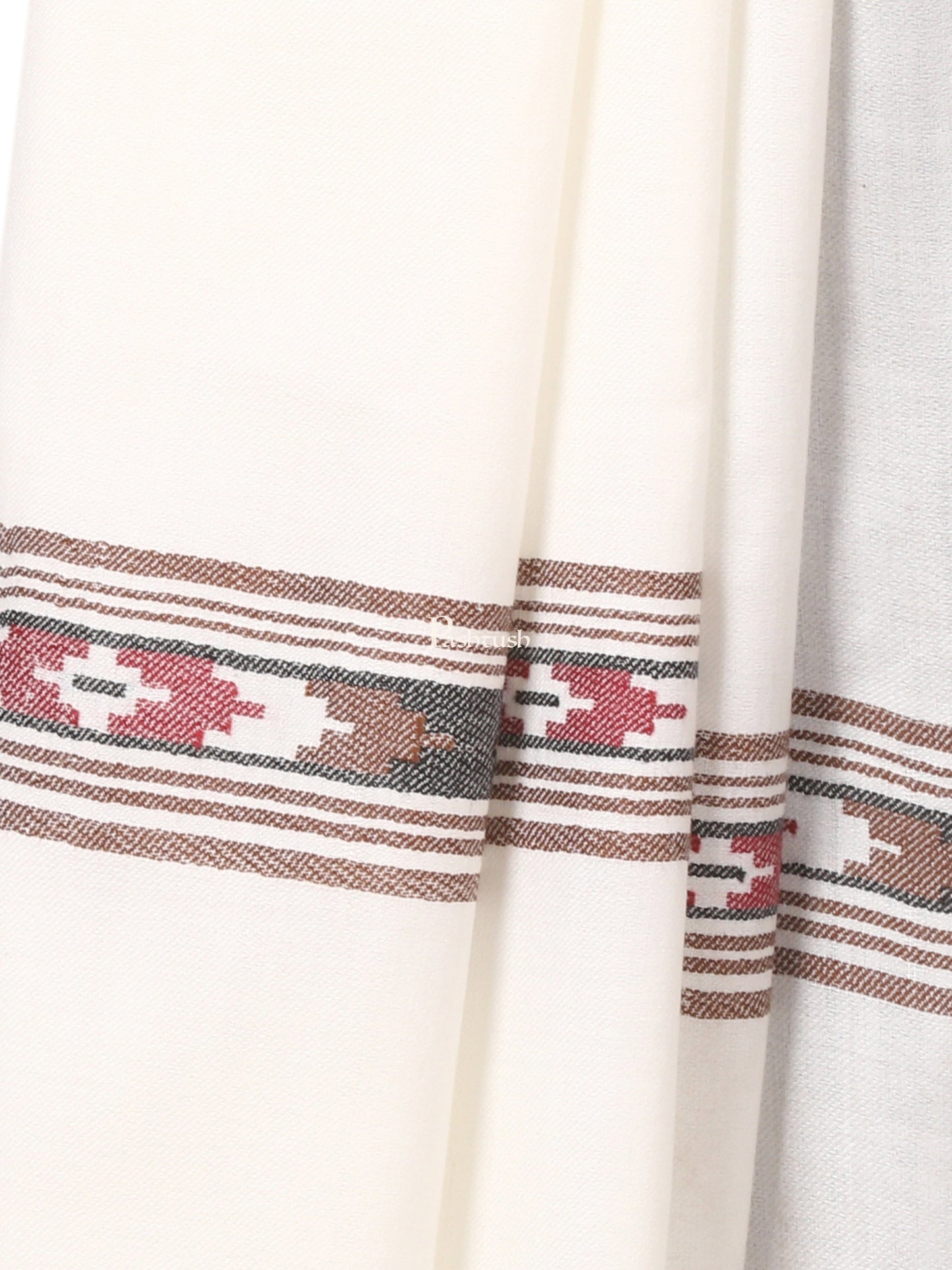 Pashtush India Mens Shawls Gents Shawl Pashtush Mens Woven Aztec Design Shawl, Fine Wool, Ivory
