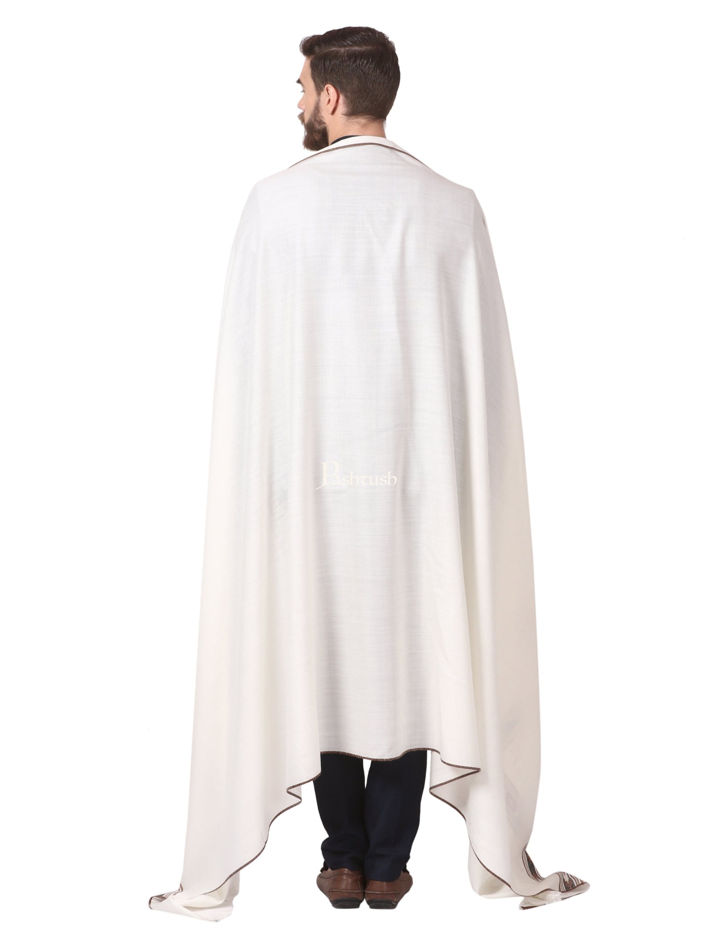 Pashtush India Mens Shawls Gents Shawl Pashtush Mens Woven Aztec Design Shawl, Fine Wool, Ivory