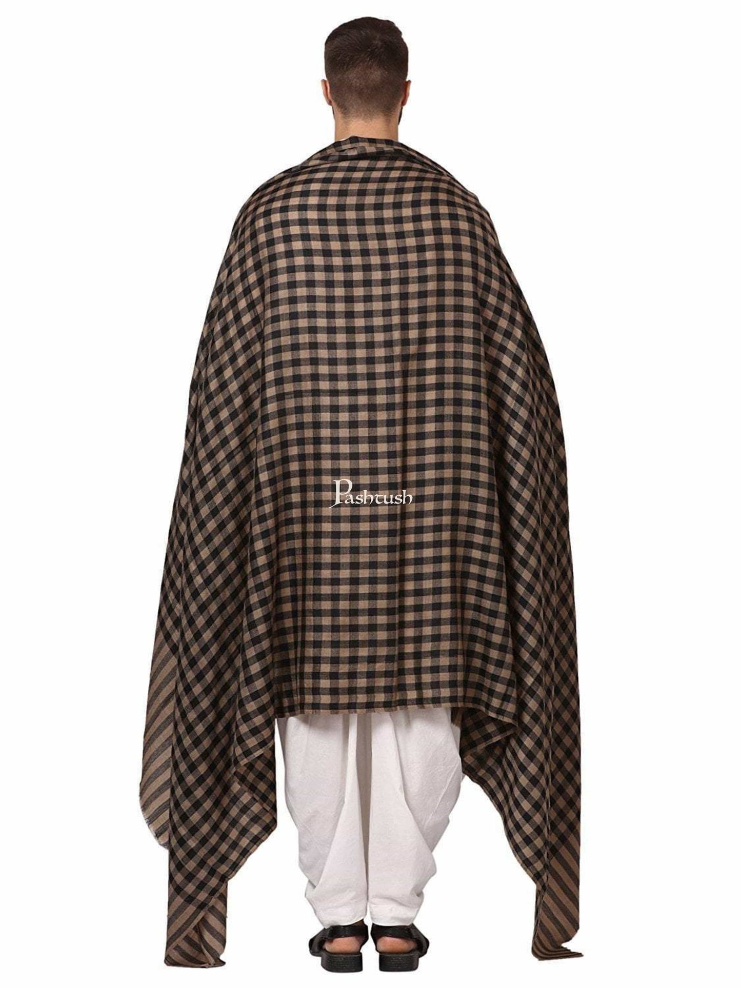 Pashtush India Mens Shawls Gents Shawl Pashtush Mens Woven Check Shawl Light Weight - Fine Wool.