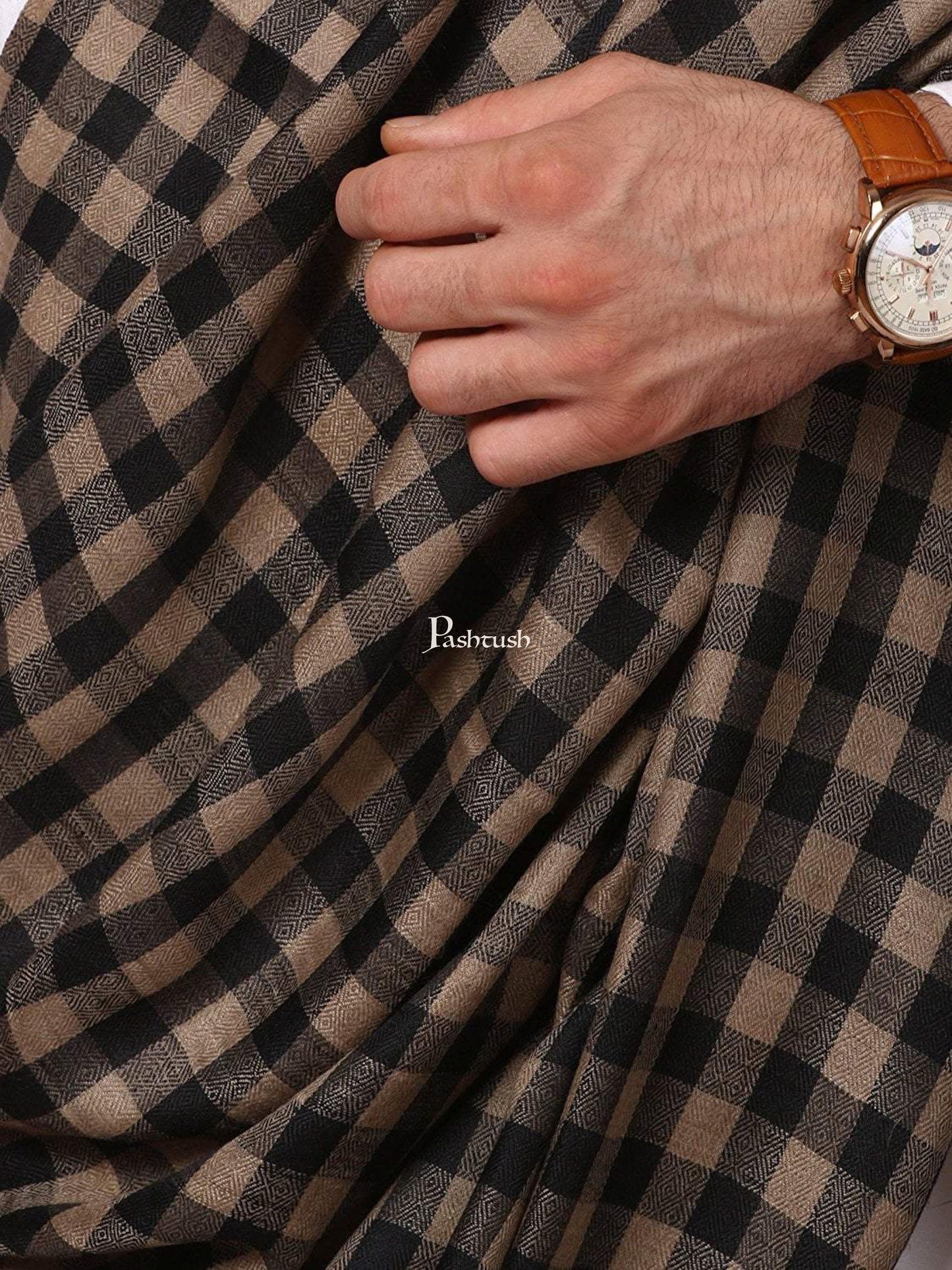 Pashtush India Mens Shawls Gents Shawl Pashtush Mens Woven Check Shawl Light Weight - Fine Wool.
